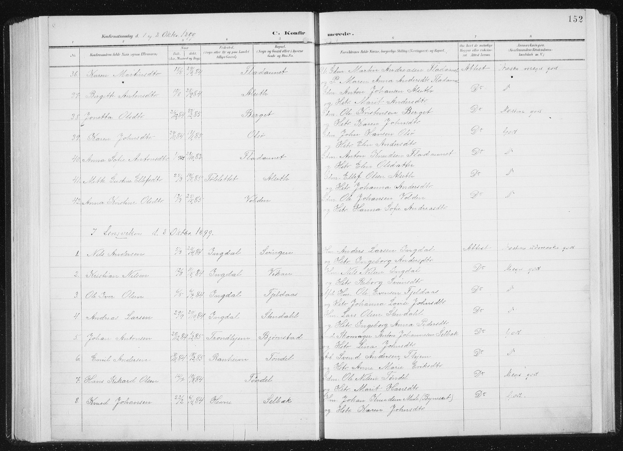 Ministerialprotokoller, klokkerbøker og fødselsregistre - Sør-Trøndelag, AV/SAT-A-1456/647/L0635: Parish register (official) no. 647A02, 1896-1911, p. 152