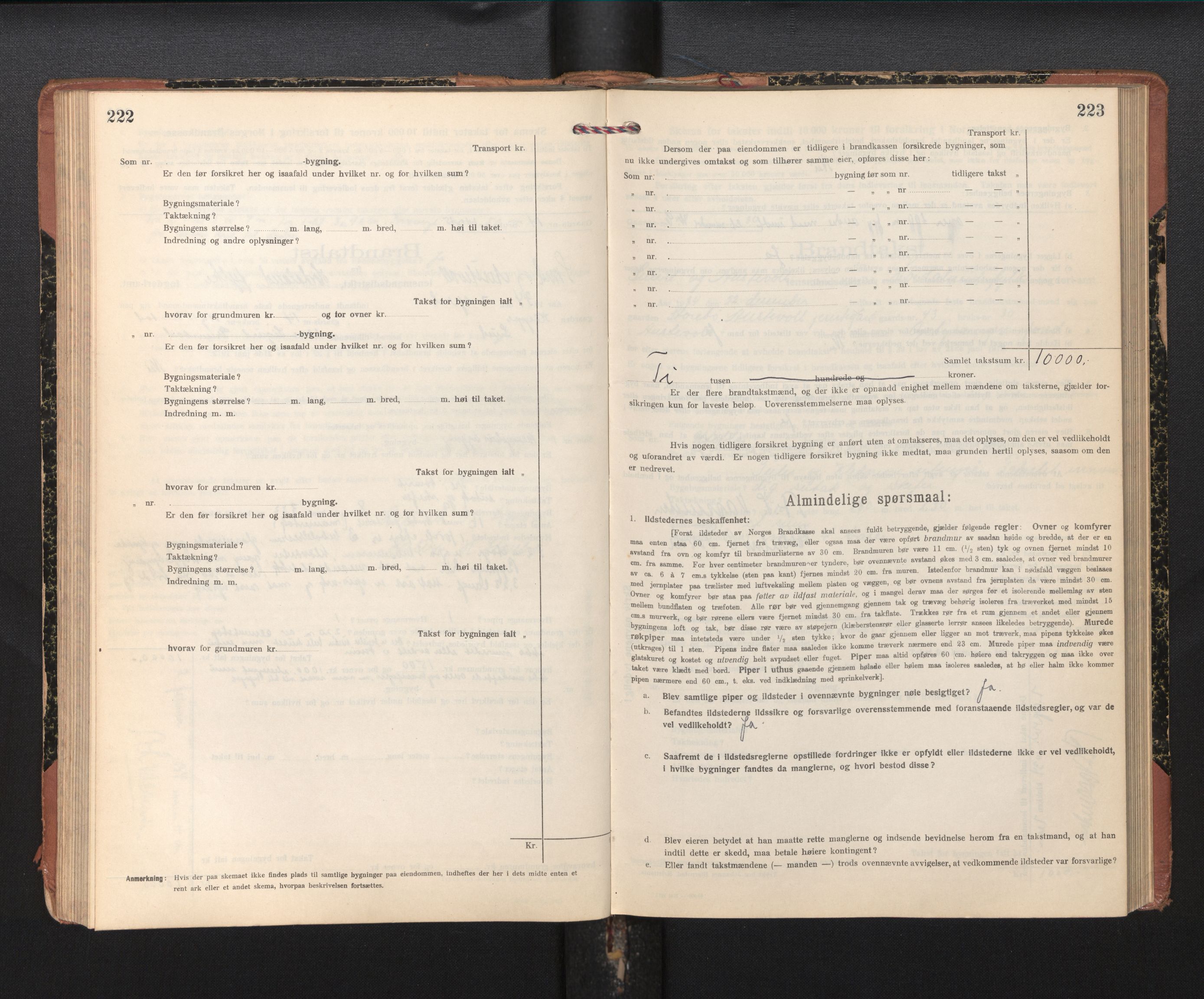 Lensmannen i Sund og Austevoll, AV/SAB-A-35201/0012/L0004: Branntakstprotokoll, skjematakst, 1917-1949, p. 222-223