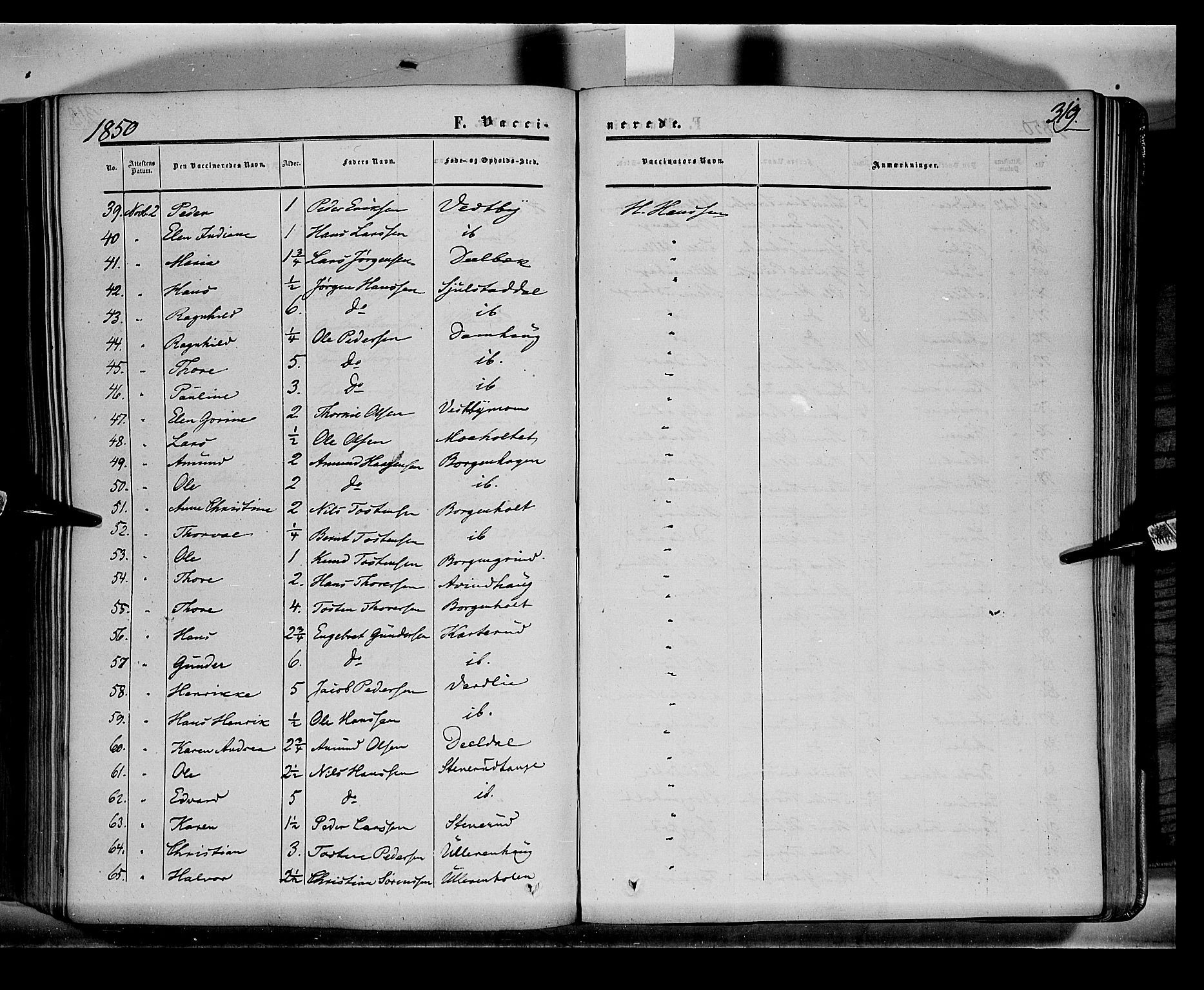 Sør-Odal prestekontor, SAH/PREST-030/H/Ha/Haa/L0001: Parish register (official) no. 1, 1849-1859, p. 319