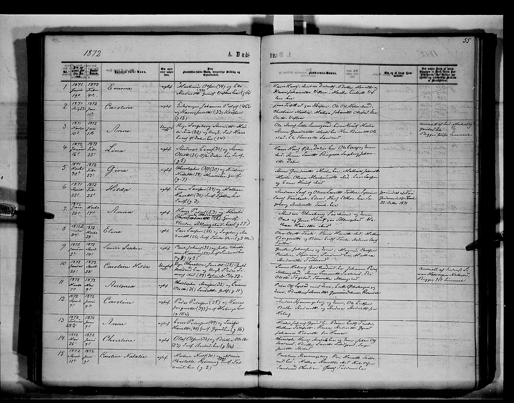 Stange prestekontor, SAH/PREST-002/K/L0015: Parish register (official) no. 15, 1862-1879, p. 55