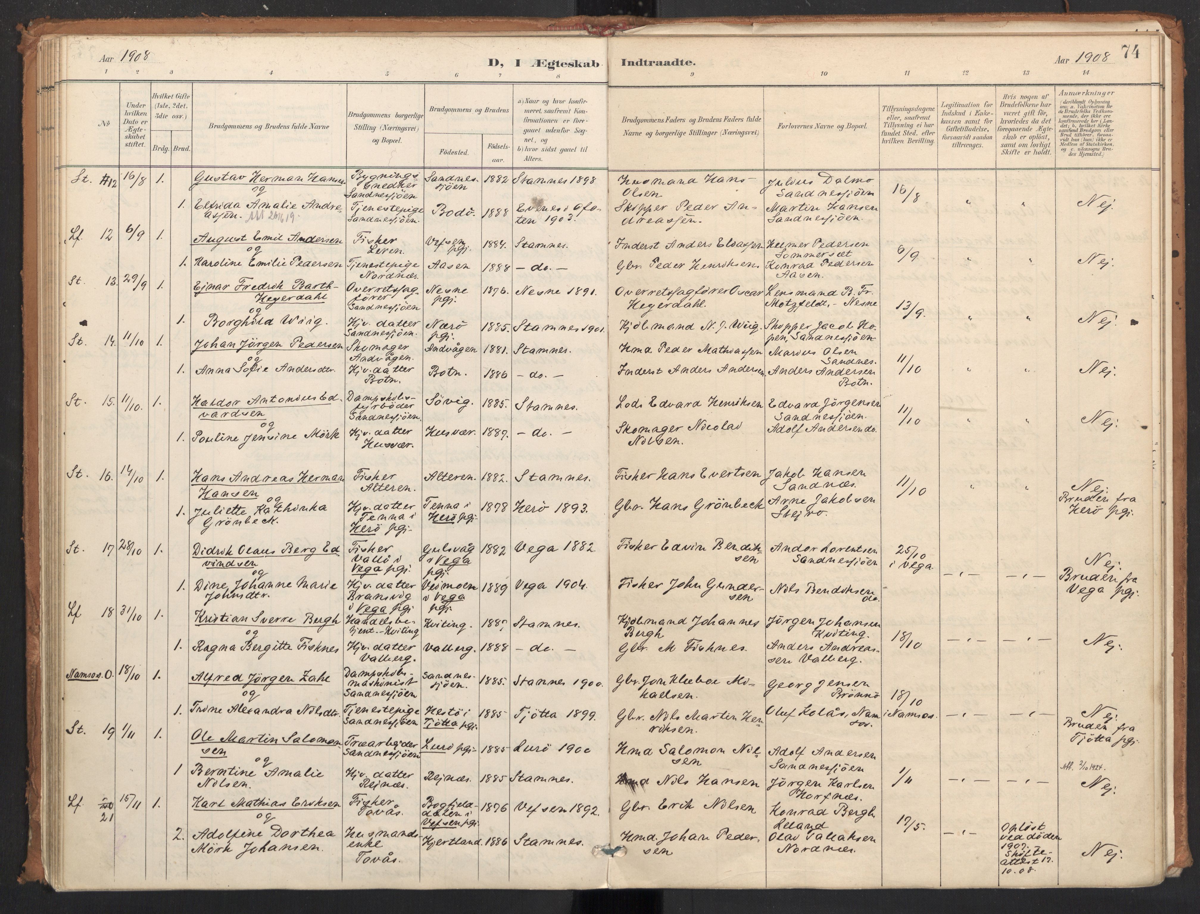 Ministerialprotokoller, klokkerbøker og fødselsregistre - Nordland, SAT/A-1459/831/L0472: Parish register (official) no. 831A03, 1897-1912, p. 74
