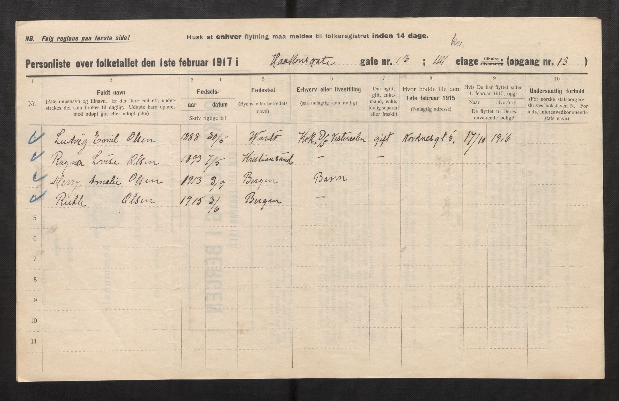 SAB, Municipal Census 1917 for Bergen, 1917, p. 11193