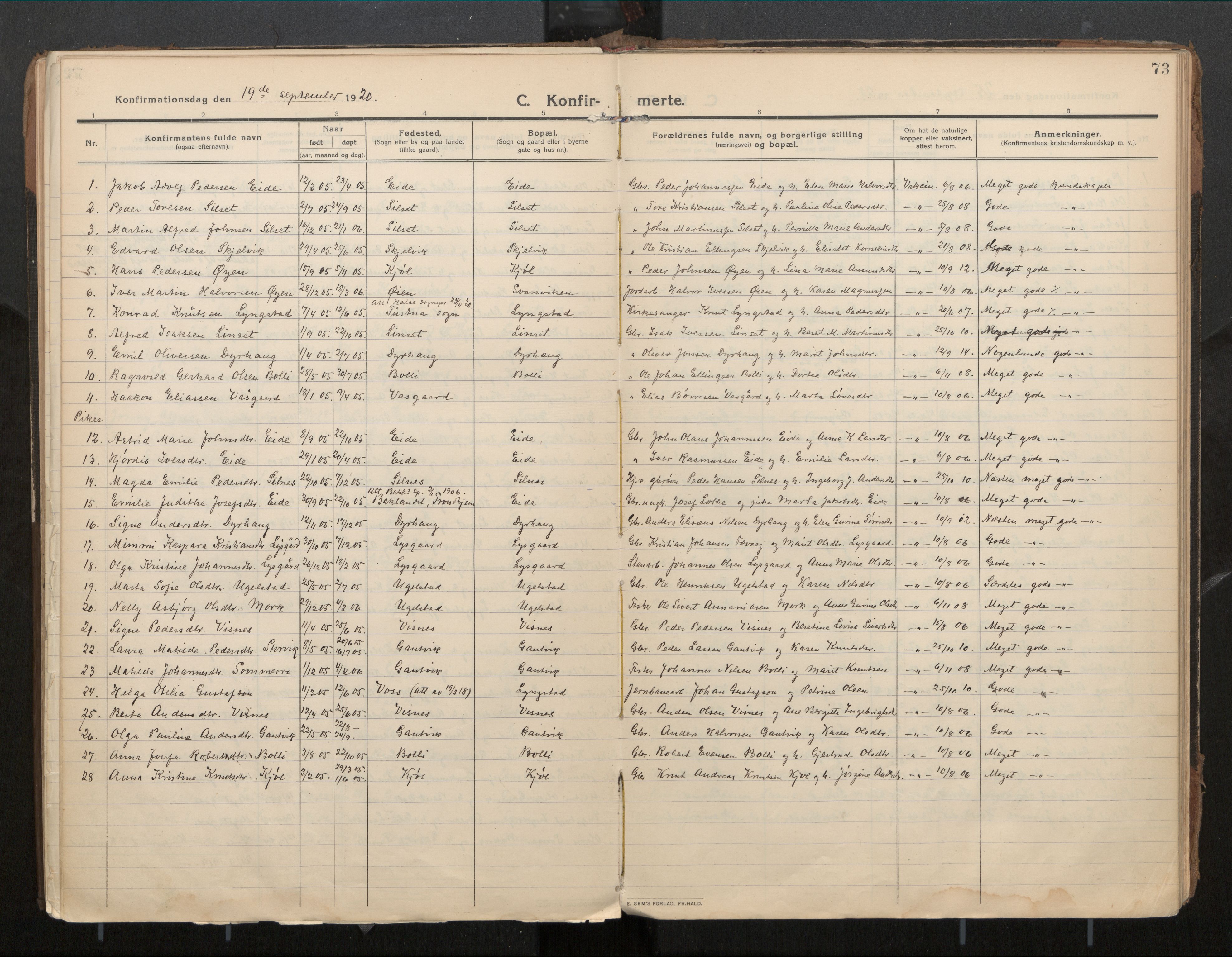 Ministerialprotokoller, klokkerbøker og fødselsregistre - Møre og Romsdal, SAT/A-1454/571/L0836b: Parish register (official) no. 571A03, 1911-1926, p. 73
