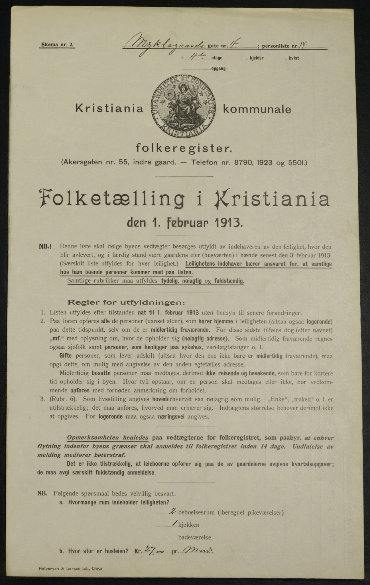 OBA, Municipal Census 1913 for Kristiania, 1913, p. 68272