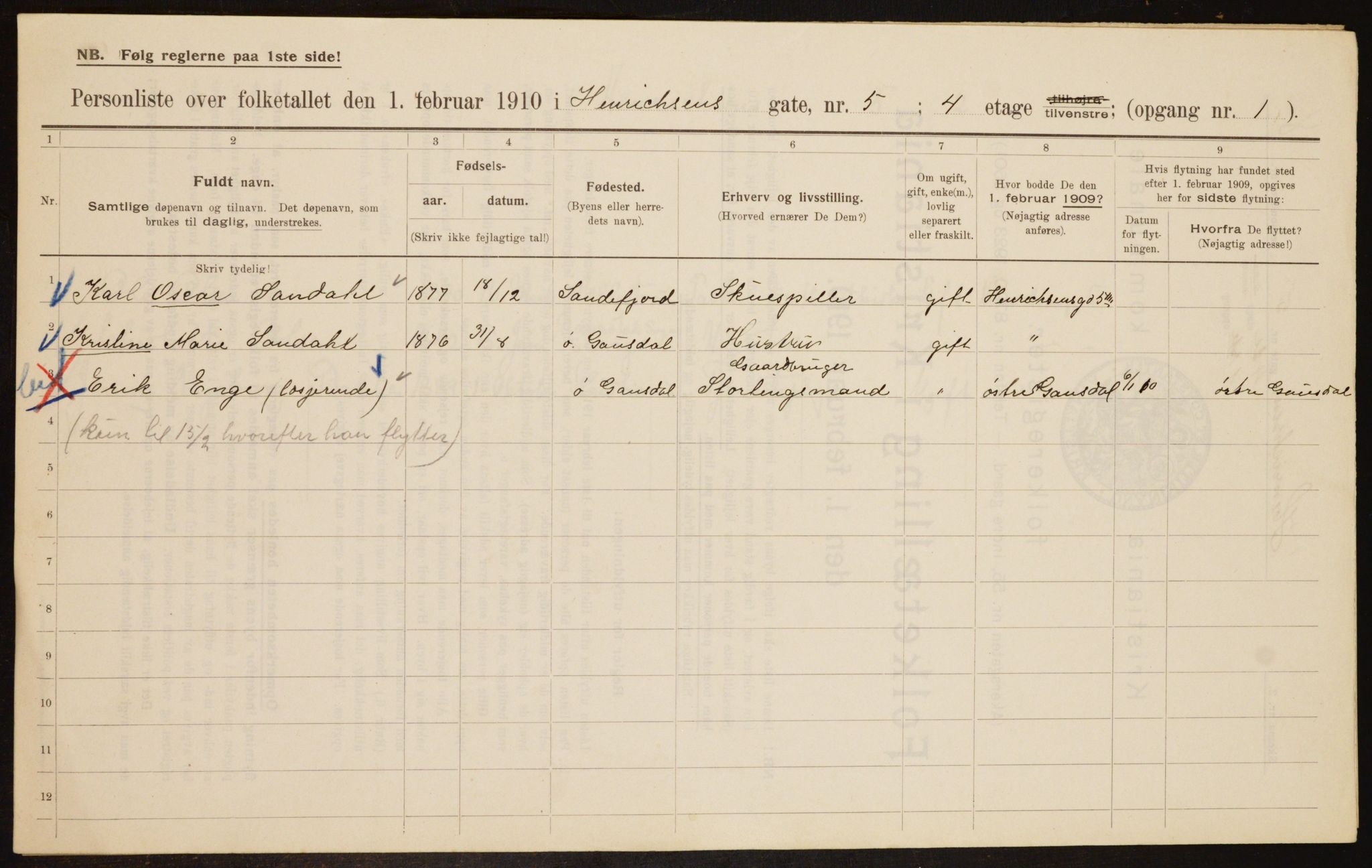 OBA, Municipal Census 1910 for Kristiania, 1910, p. 37849