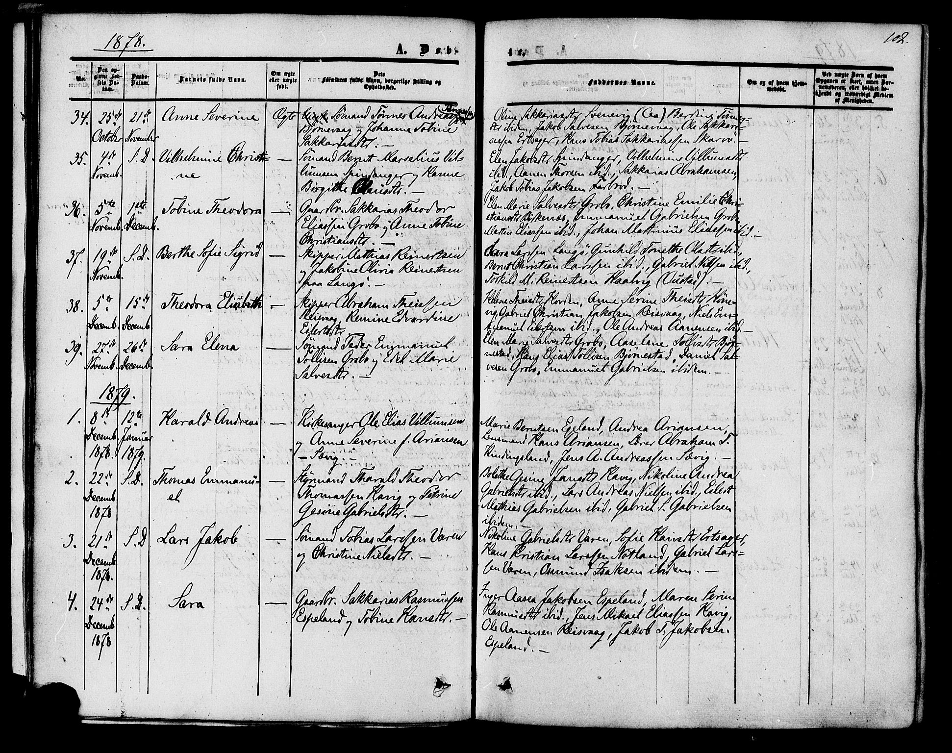 Herad sokneprestkontor, SAK/1111-0018/F/Fa/Fab/L0004: Parish register (official) no. A 4, 1853-1885, p. 102