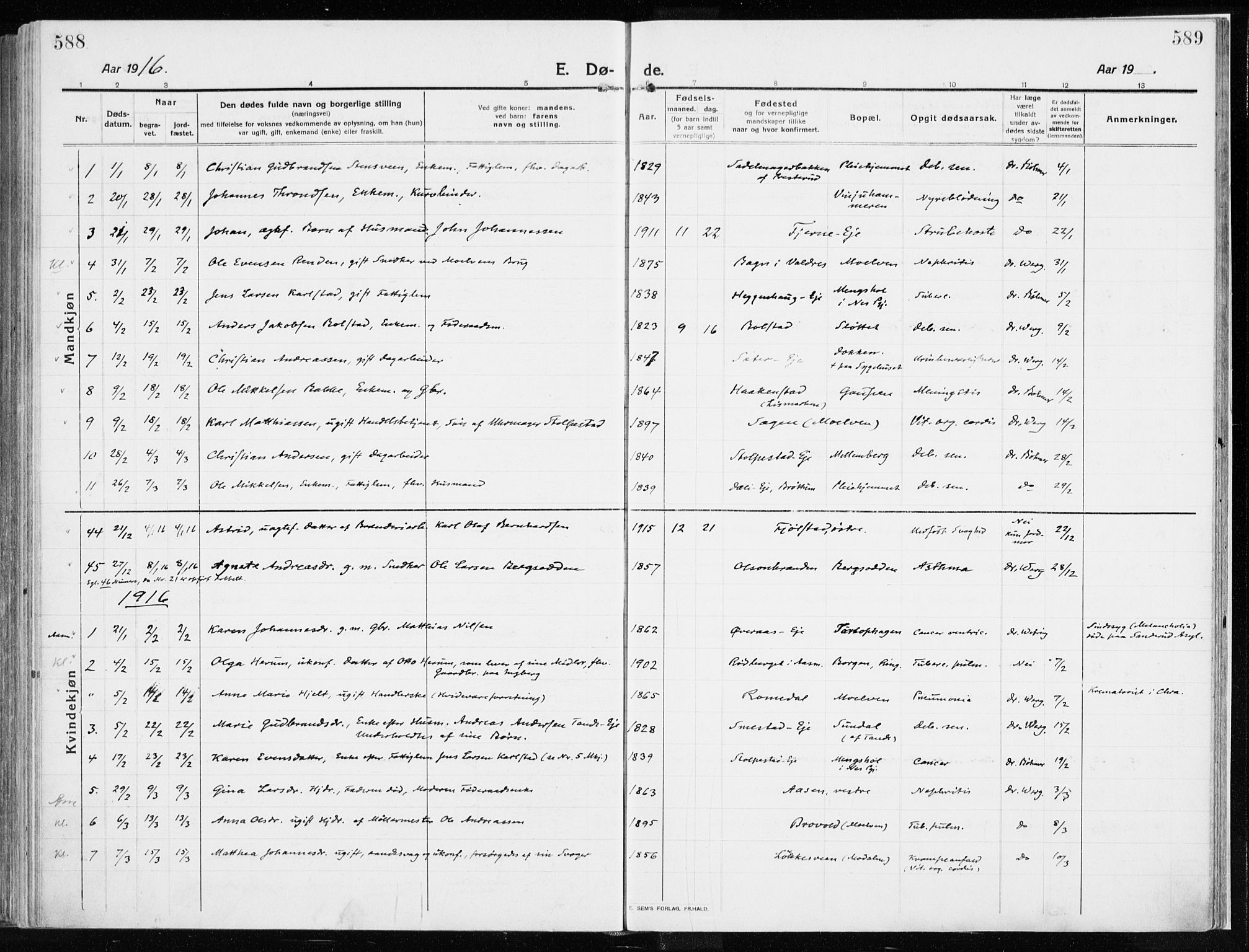 Ringsaker prestekontor, AV/SAH-PREST-014/K/Ka/L0020: Parish register (official) no. 20, 1913-1922, p. 588-589