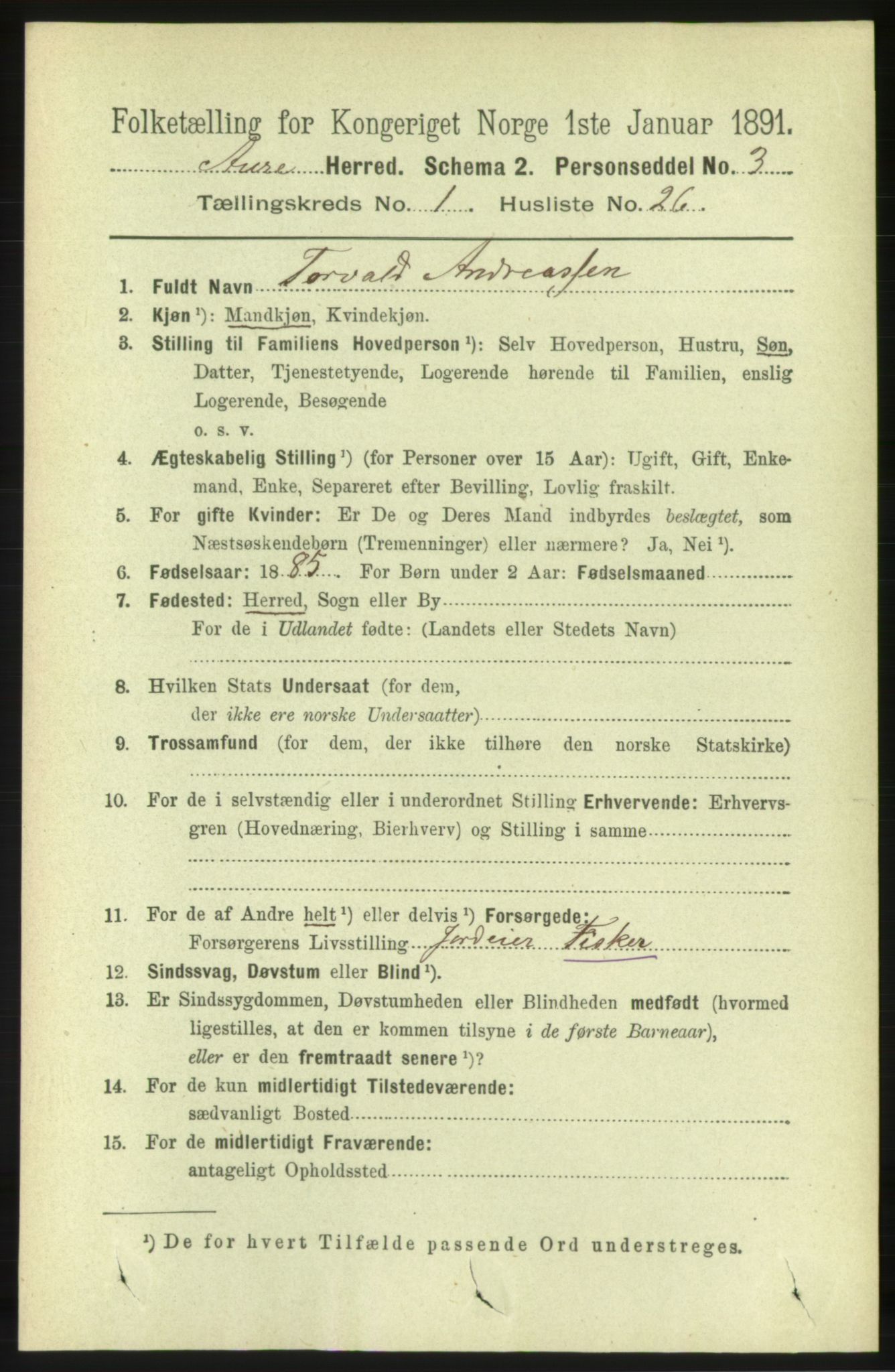 RA, 1891 census for 1569 Aure, 1891, p. 273