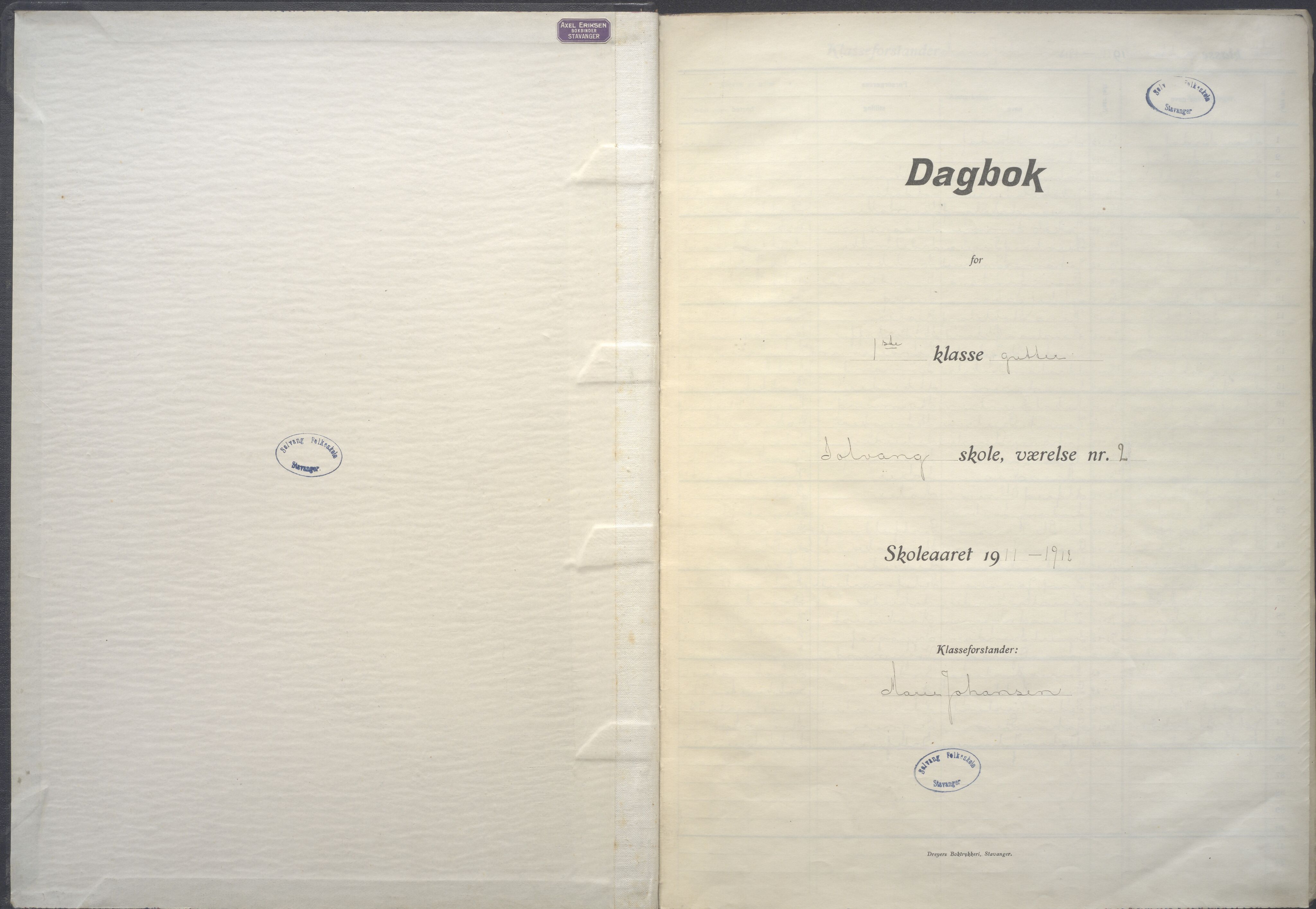 Stavanger kommune. Solvang skole, BYST/A-0076/G/Ga/L0018: Dagbok , 1911-1912