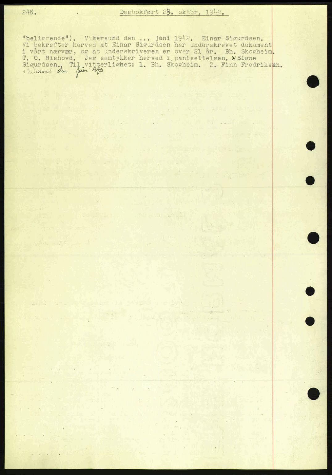Eiker, Modum og Sigdal sorenskriveri, SAKO/A-123/G/Ga/Gab/L0047: Mortgage book no. A17, 1942-1943, Diary no: : 2364/1942