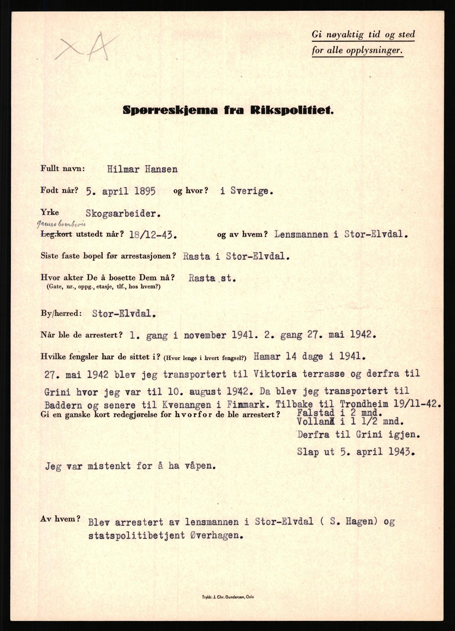 Rikspolitisjefen, AV/RA-S-1560/L/L0006: Hansen, Adolf Boye - Hemstad, Gunnar, 1940-1945, p. 231