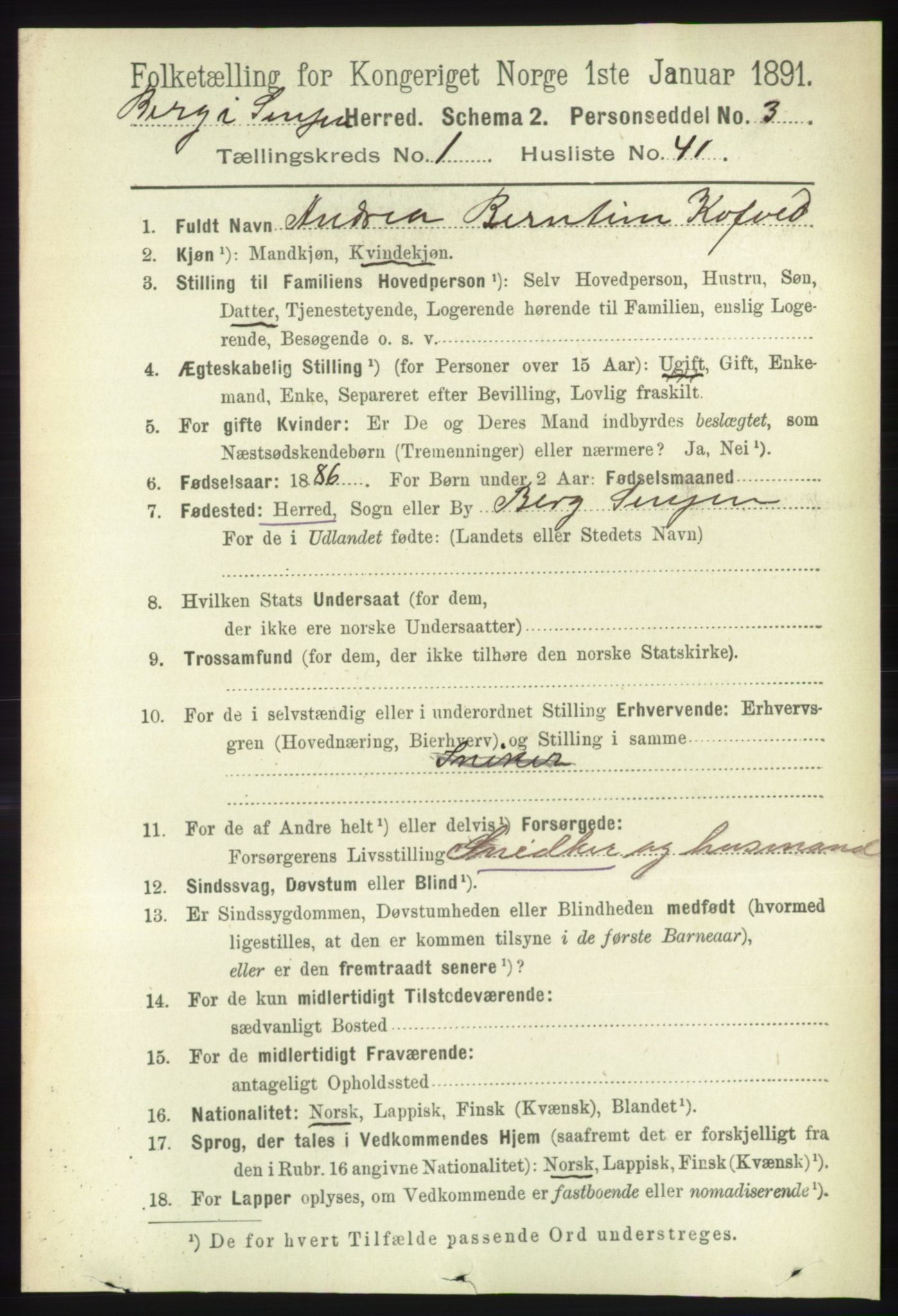 RA, 1891 census for 1929 Berg, 1891, p. 325