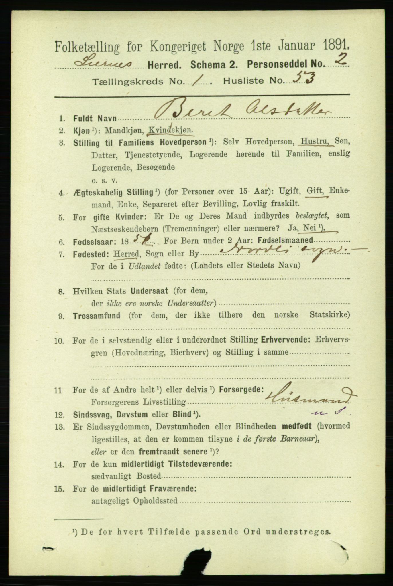 RA, 1891 census for 1737 Lierne, 1891, p. 497