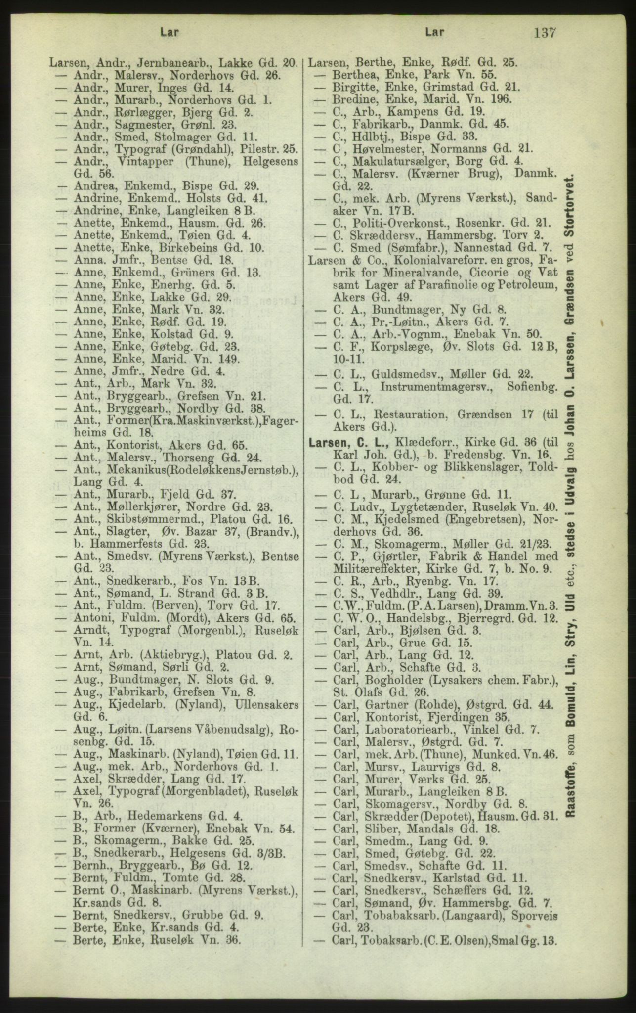 Kristiania/Oslo adressebok, PUBL/-, 1882, p. 137