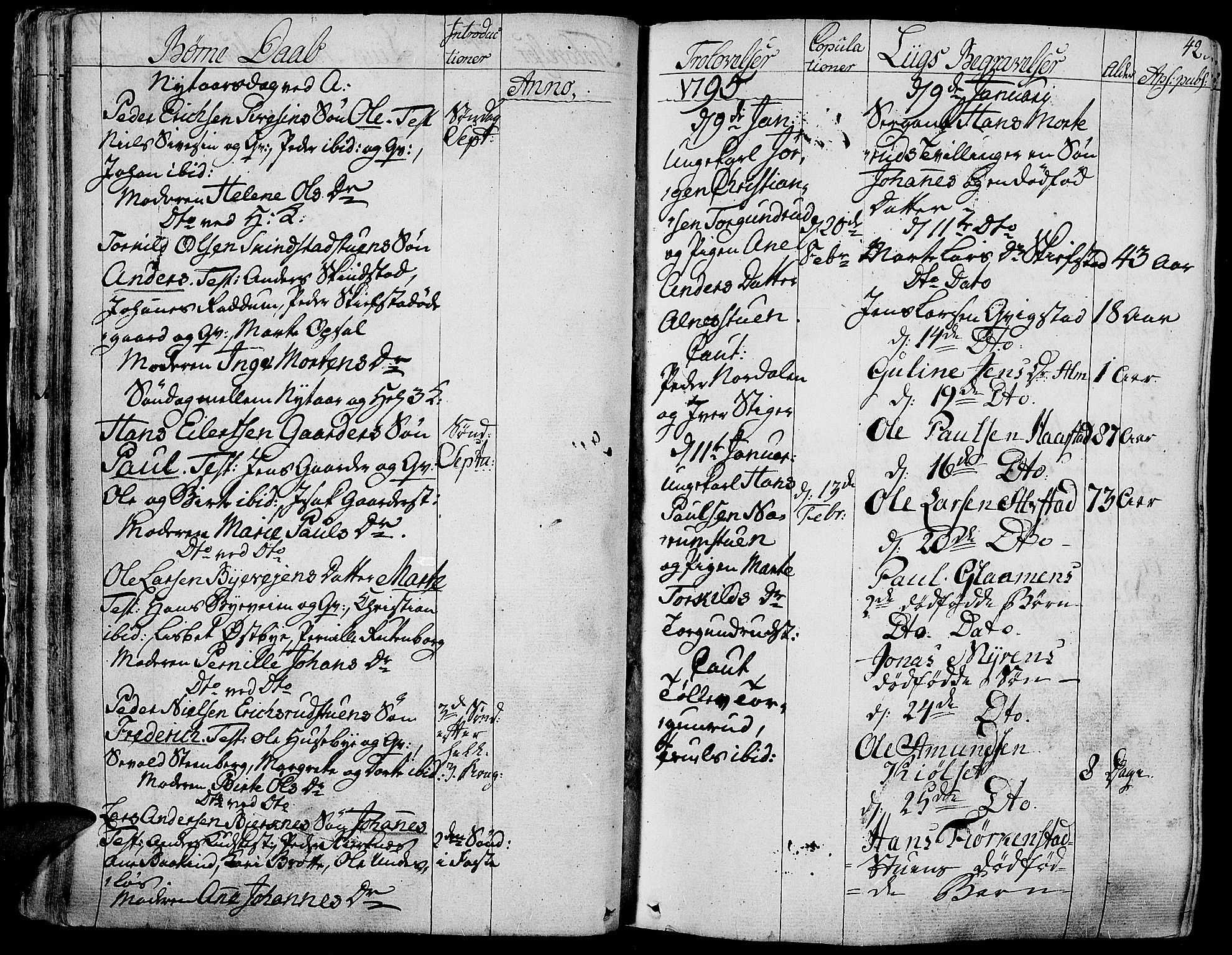 Toten prestekontor, AV/SAH-PREST-102/H/Ha/Haa/L0007: Parish register (official) no. 7, 1794-1809, p. 42