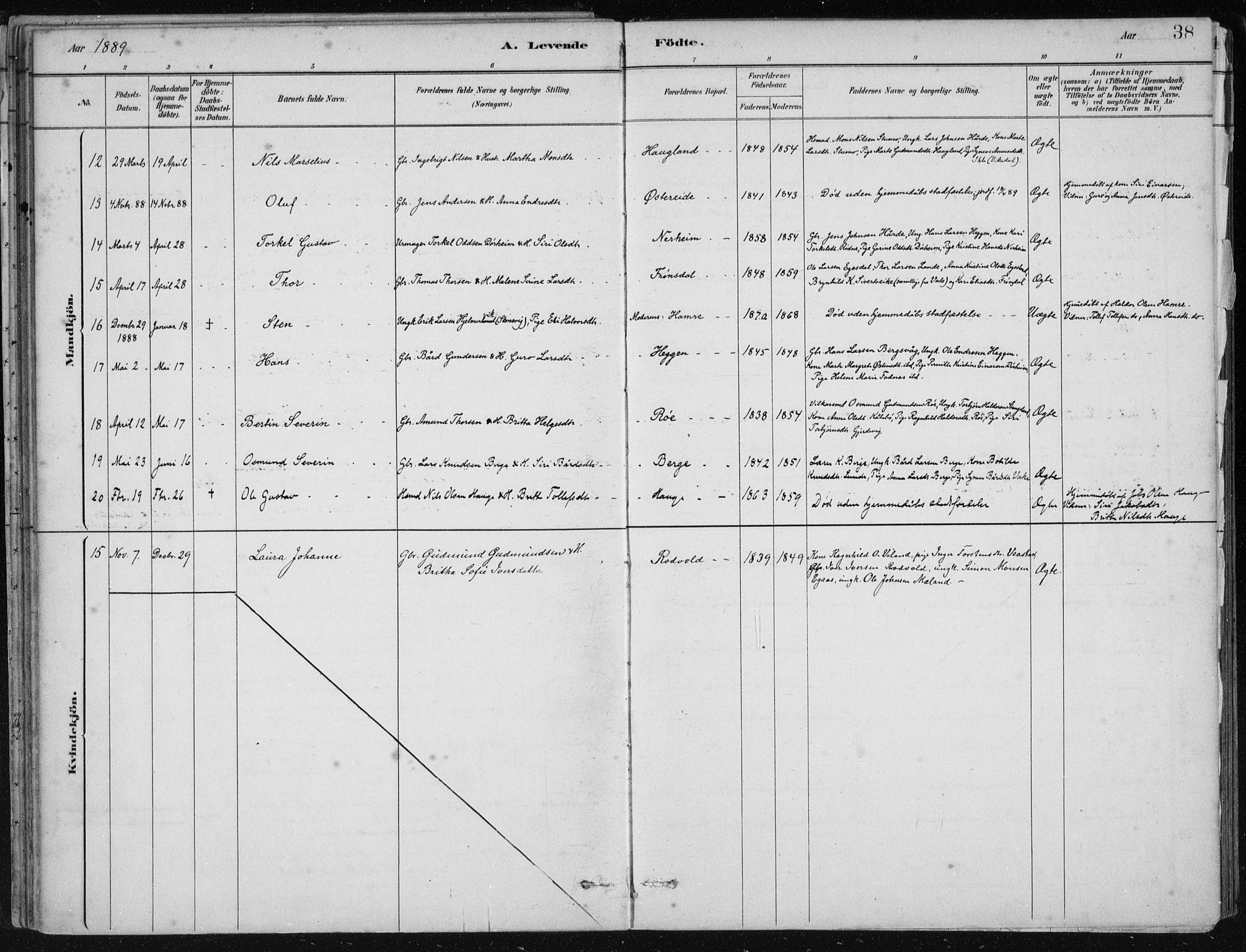 Fjelberg sokneprestembete, AV/SAB-A-75201/H/Haa: Parish register (official) no. D 1, 1879-1918, p. 38