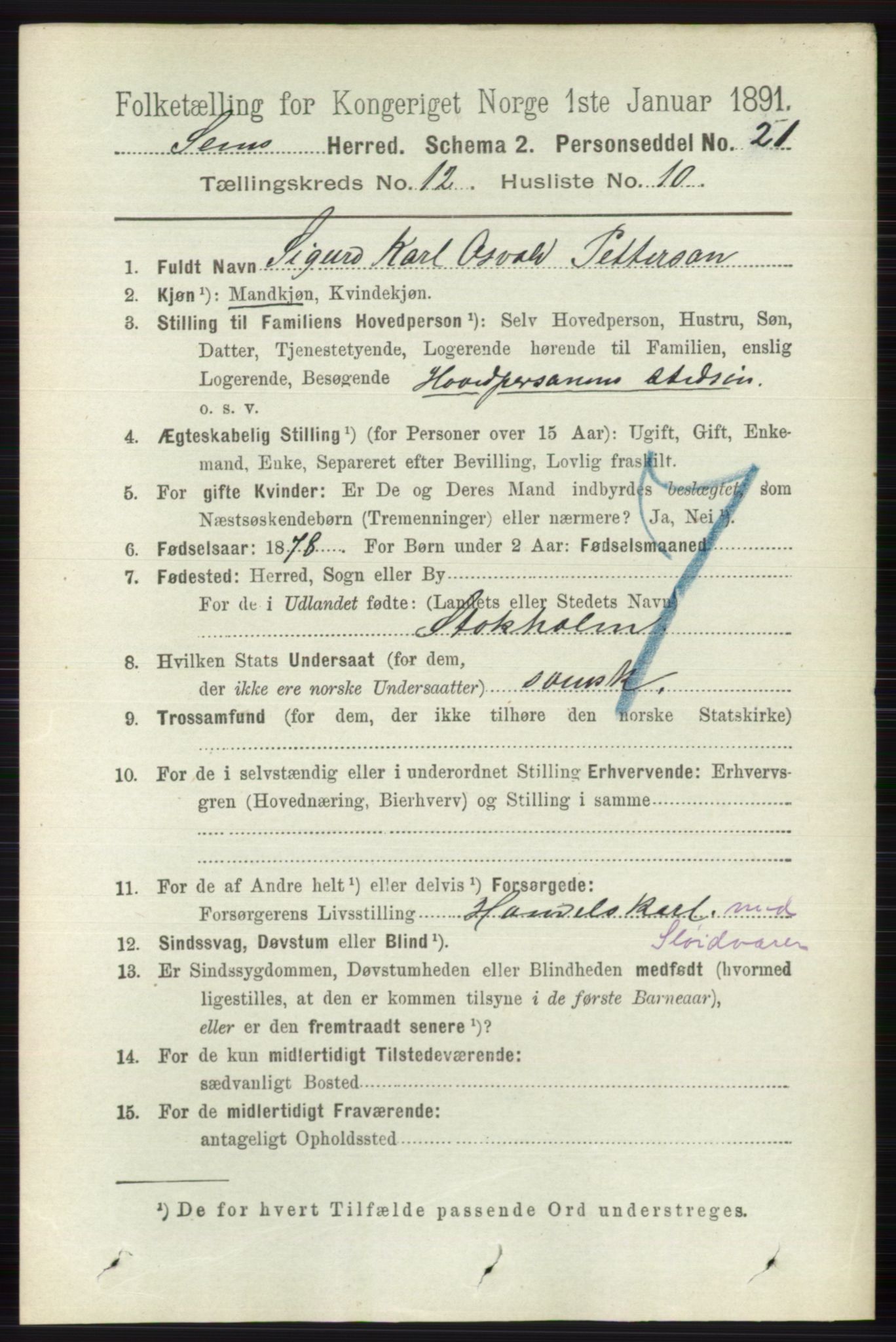 RA, 1891 census for 0721 Sem, 1891, p. 5842