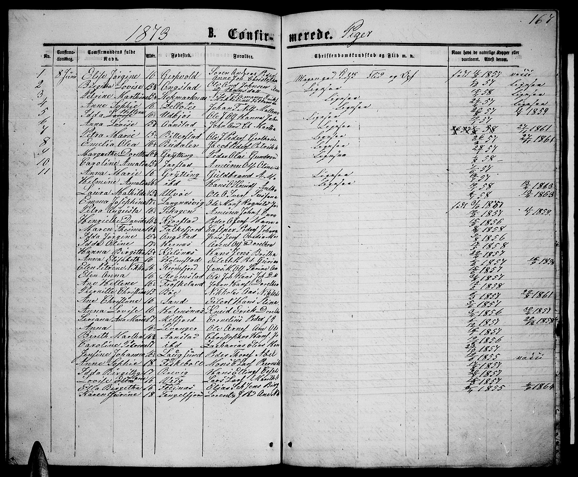 Ministerialprotokoller, klokkerbøker og fødselsregistre - Nordland, AV/SAT-A-1459/888/L1266: Parish register (copy) no. 888C04, 1864-1877, p. 167