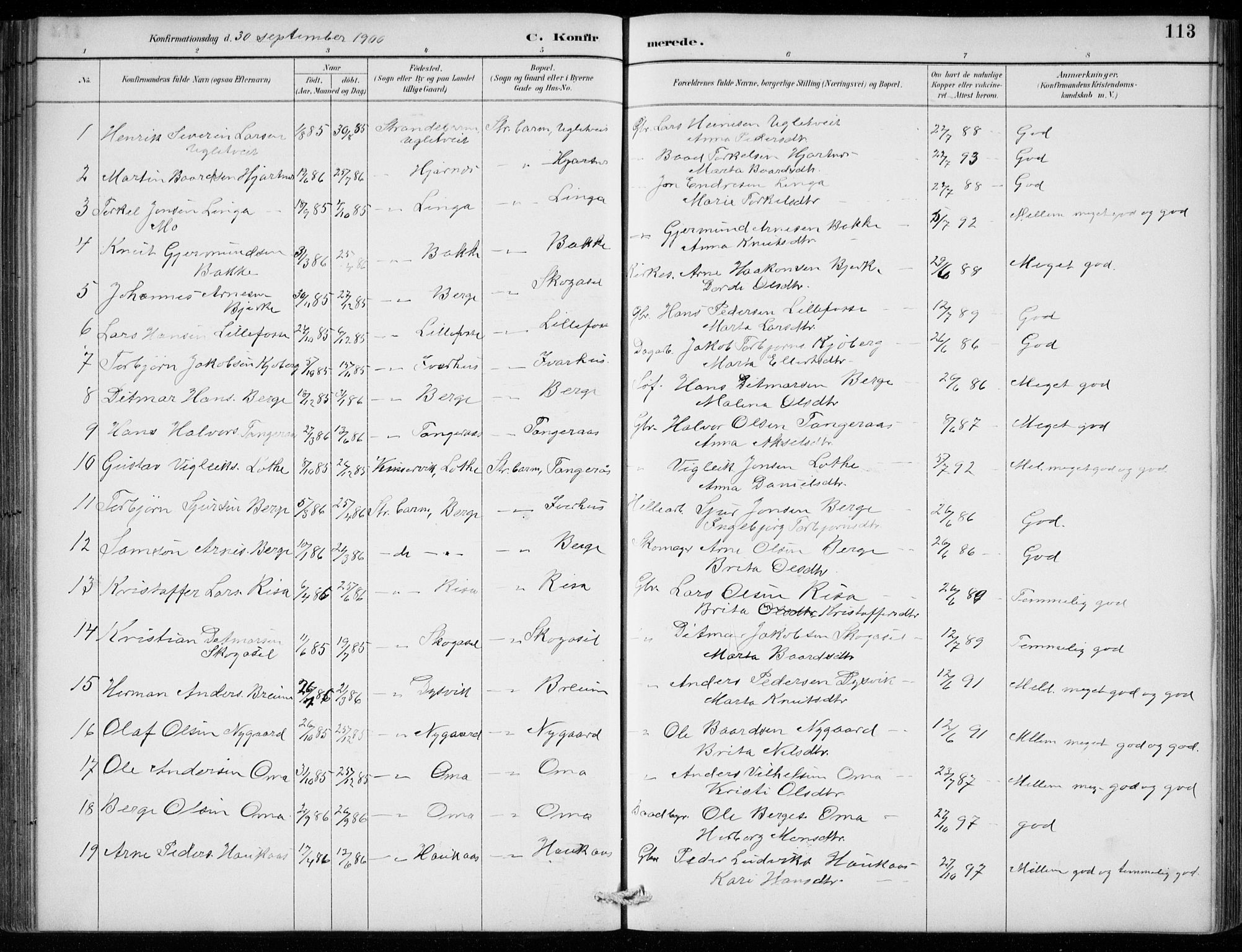 Strandebarm sokneprestembete, AV/SAB-A-78401/H/Hab: Parish register (copy) no. B  1, 1891-1914, p. 113