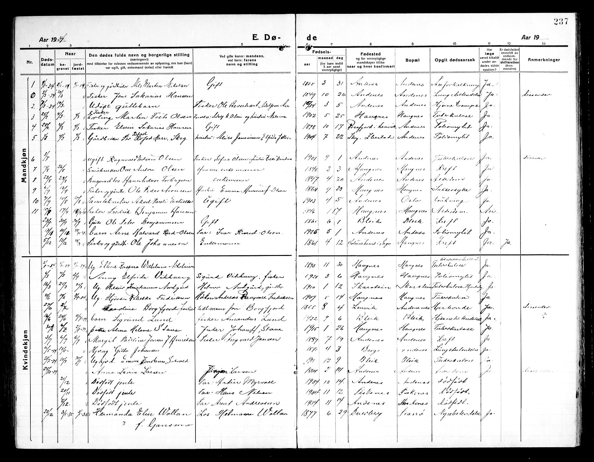 Ministerialprotokoller, klokkerbøker og fødselsregistre - Nordland, AV/SAT-A-1459/899/L1450: Parish register (copy) no. 899C05, 1918-1945, p. 237