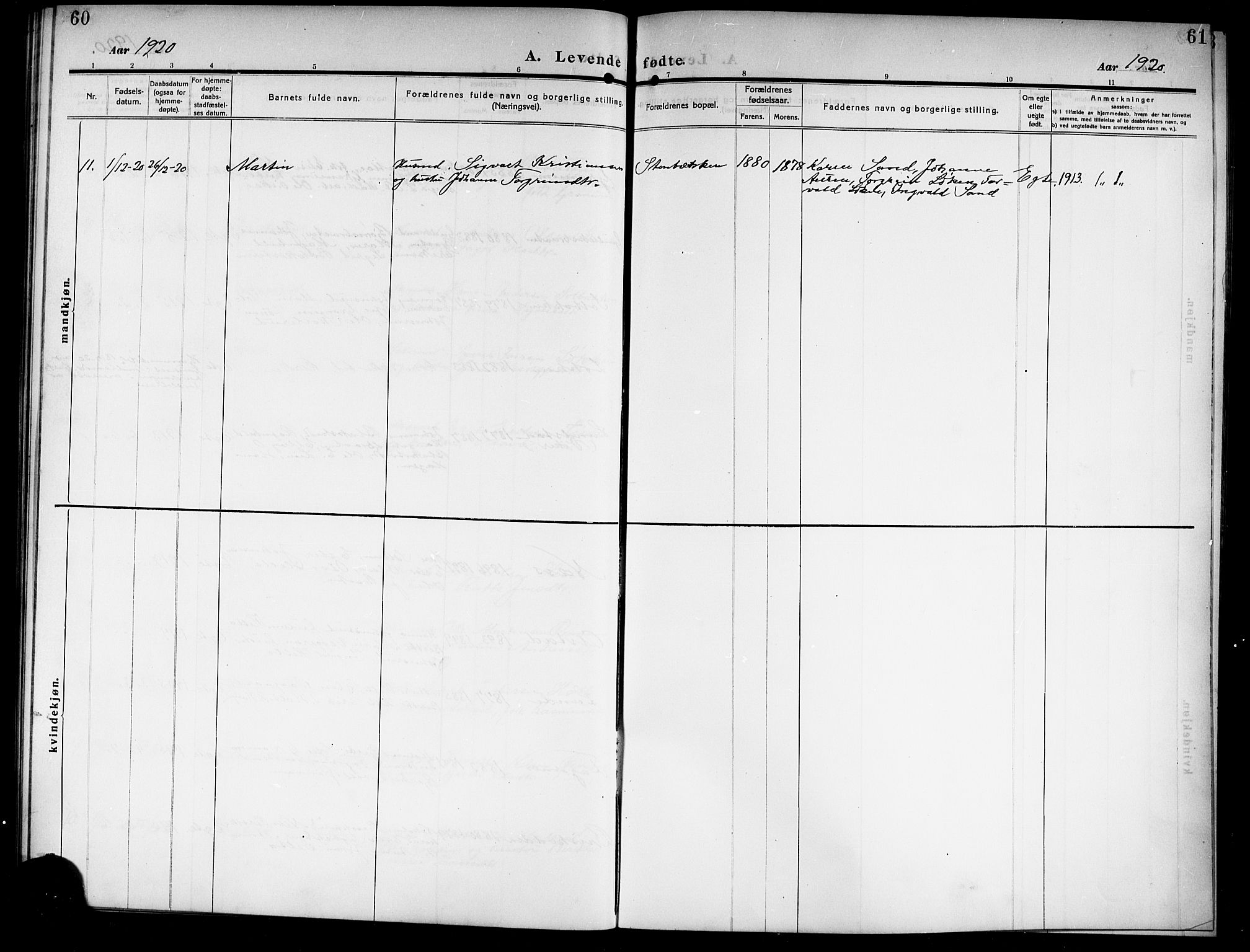 Ådal kirkebøker, AV/SAKO-A-248/G/Gb/L0002: Parish register (copy) no. II 2, 1909-1920, p. 60-61