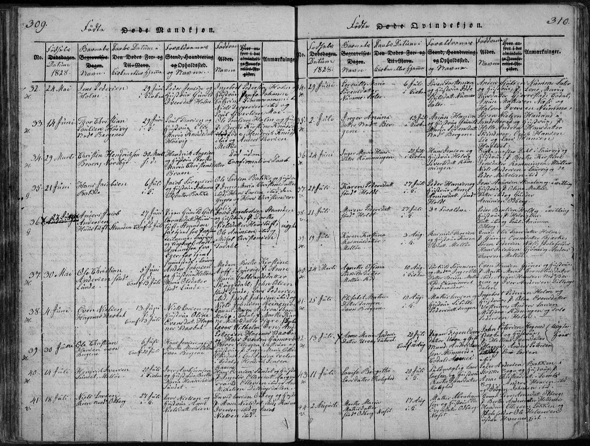 Hedrum kirkebøker, AV/SAKO-A-344/F/Fa/L0004: Parish register (official) no. I 4, 1817-1835, p. 309-310