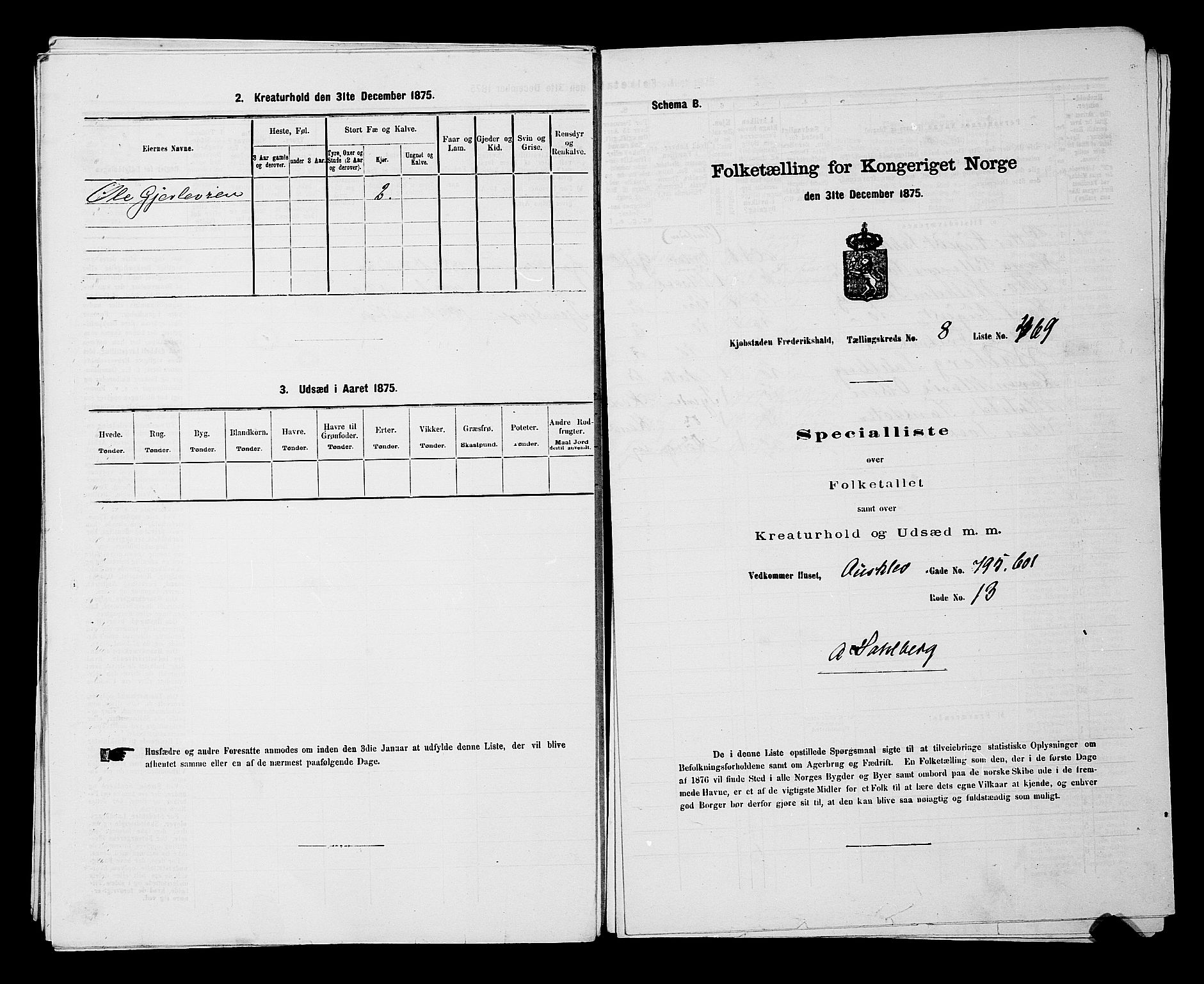 RA, 1875 census for 0101P Fredrikshald, 1875, p. 1266