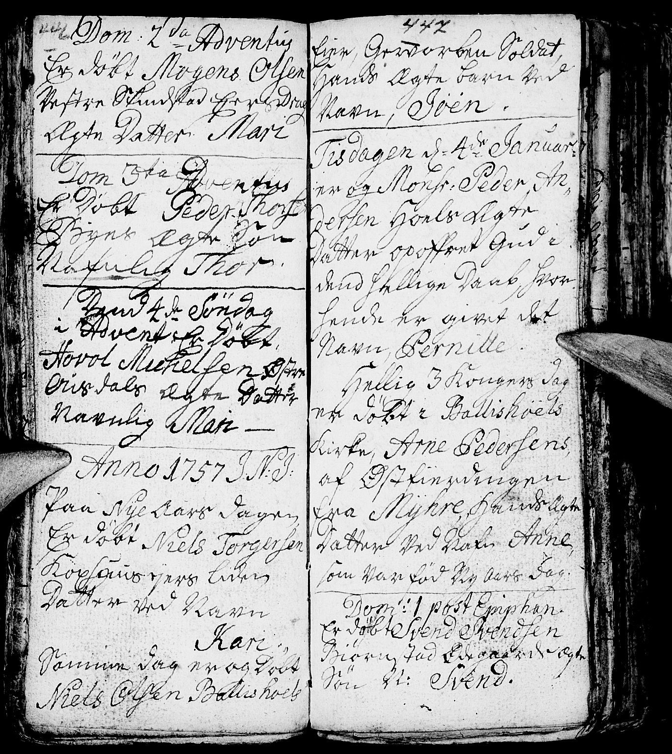 Nes prestekontor, Hedmark, AV/SAH-PREST-020/L/La/L0001: Parish register (copy) no. 1, 1663-1784, p. 446-447