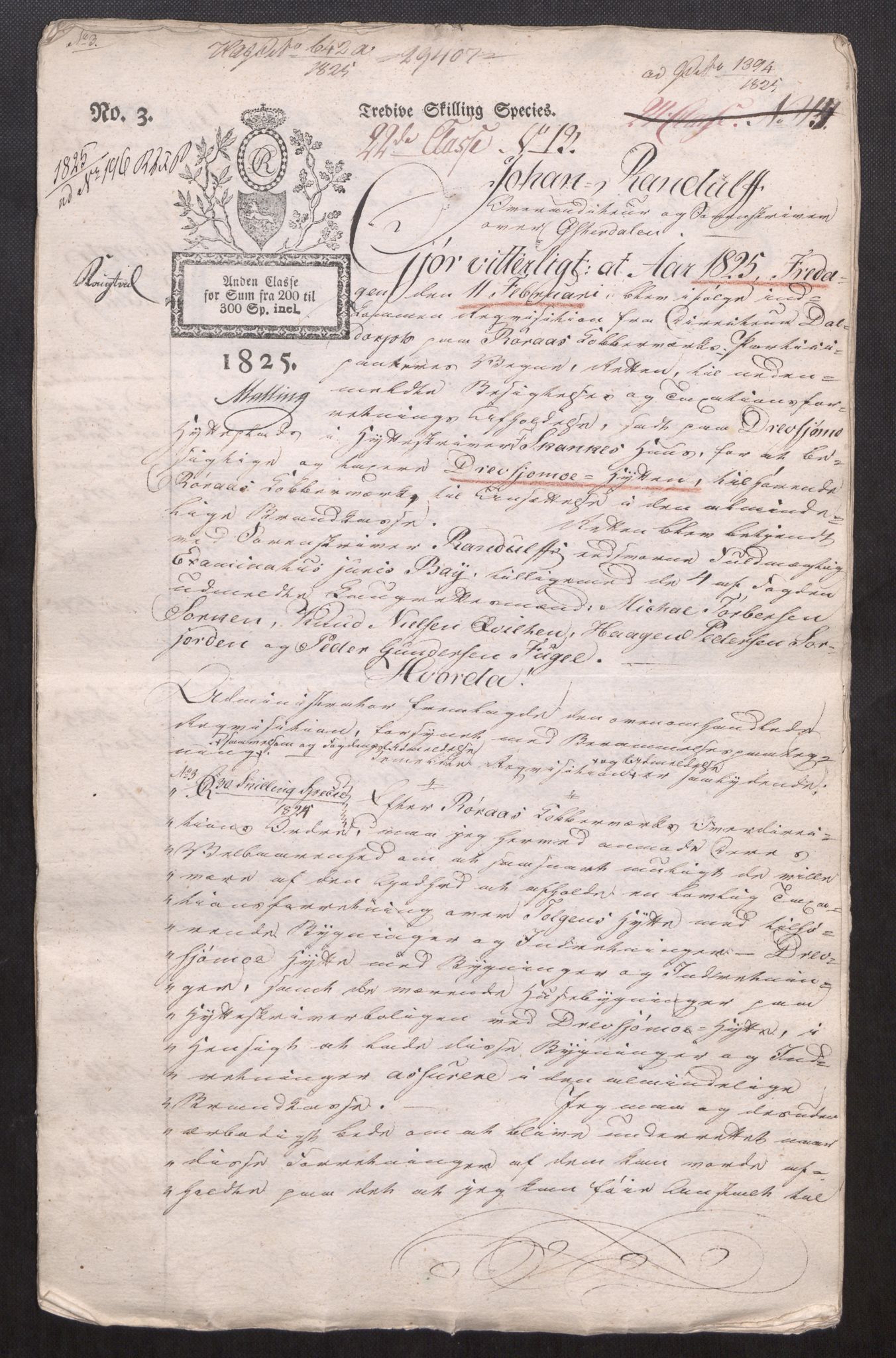 Røros kobberverk, SAT/PA-0211/1/22/L0014: 22.1.14 Besigtigelses-og branntakstforretning over Drevsjø hytteskrivergård 12. februar, 1825, p. 1