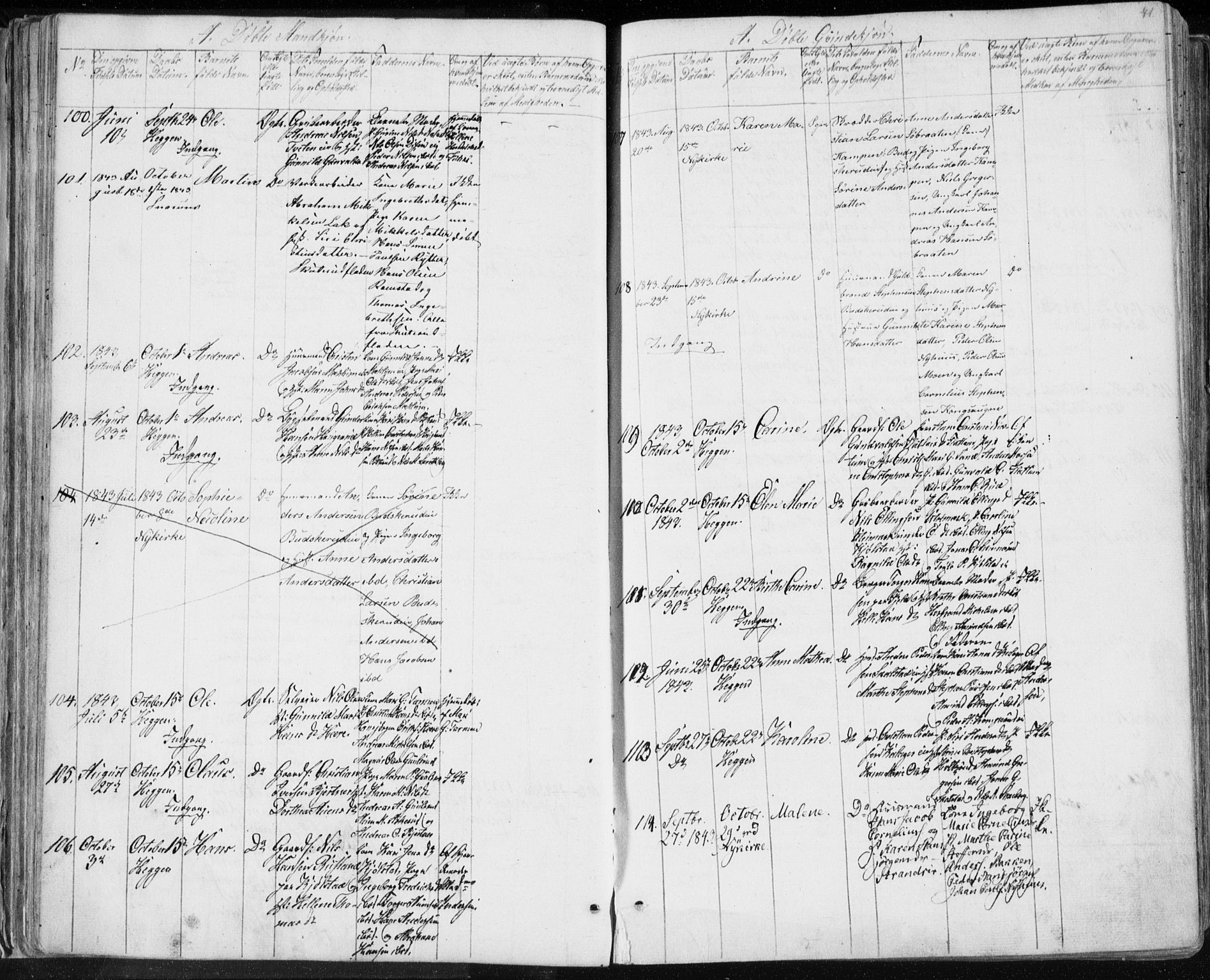 Modum kirkebøker, SAKO/A-234/F/Fa/L0007: Parish register (official) no. 7, 1841-1850, p. 41