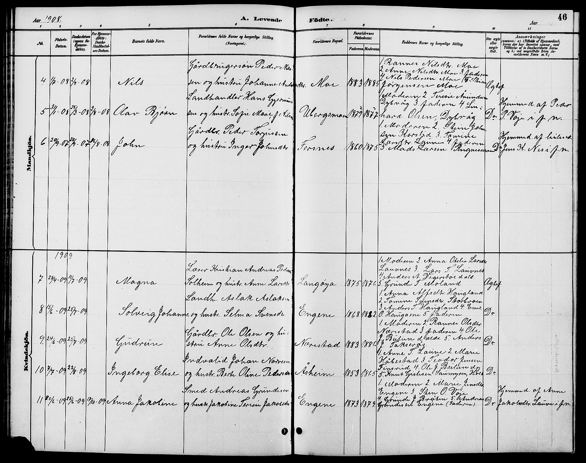 Gjerstad sokneprestkontor, SAK/1111-0014/F/Fb/Fbb/L0004: Parish register (copy) no. B 4, 1890-1910, p. 46