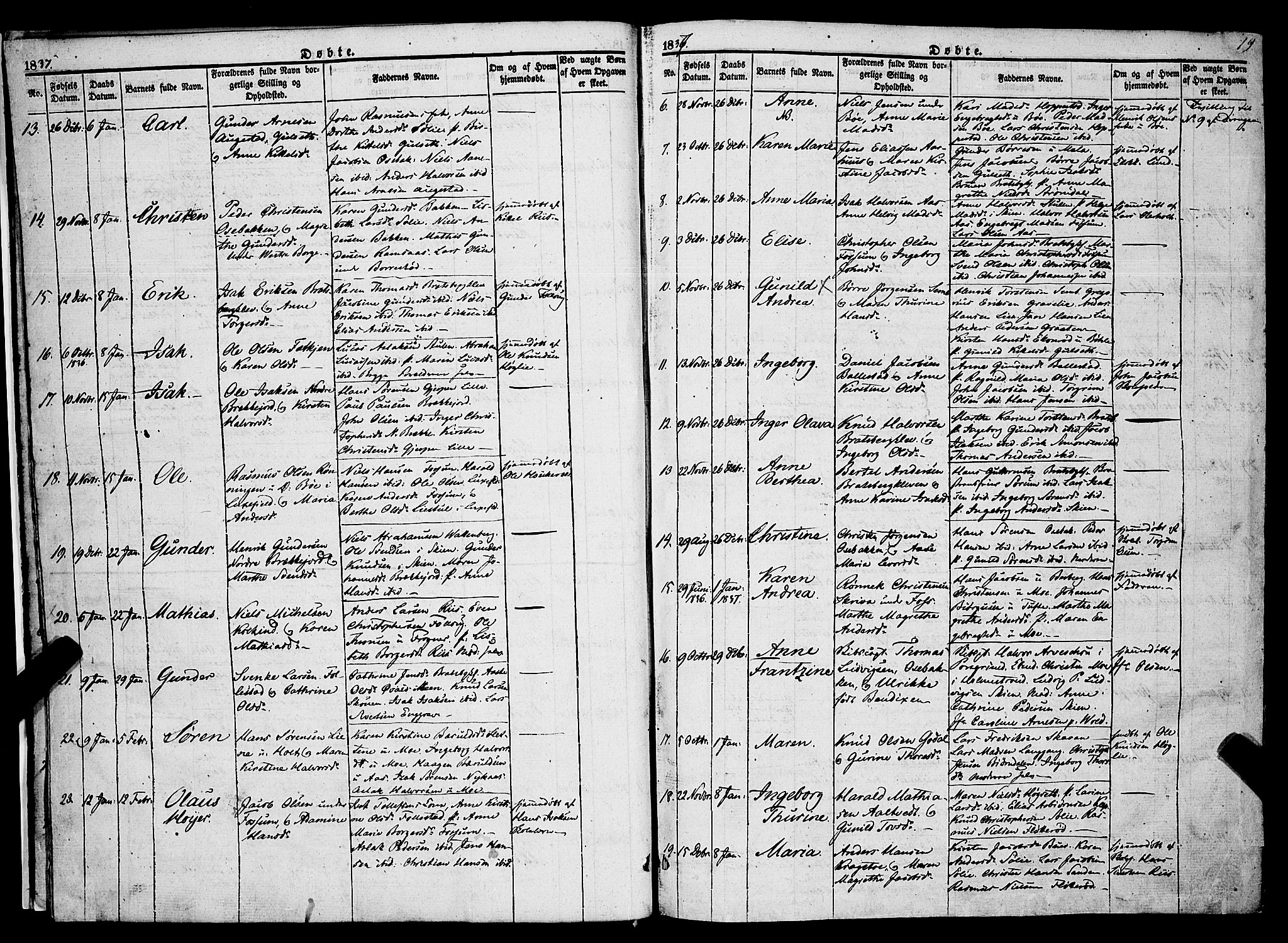 Gjerpen kirkebøker, SAKO/A-265/F/Fa/L0007a: Parish register (official) no. I 7A, 1834-1857, p. 19