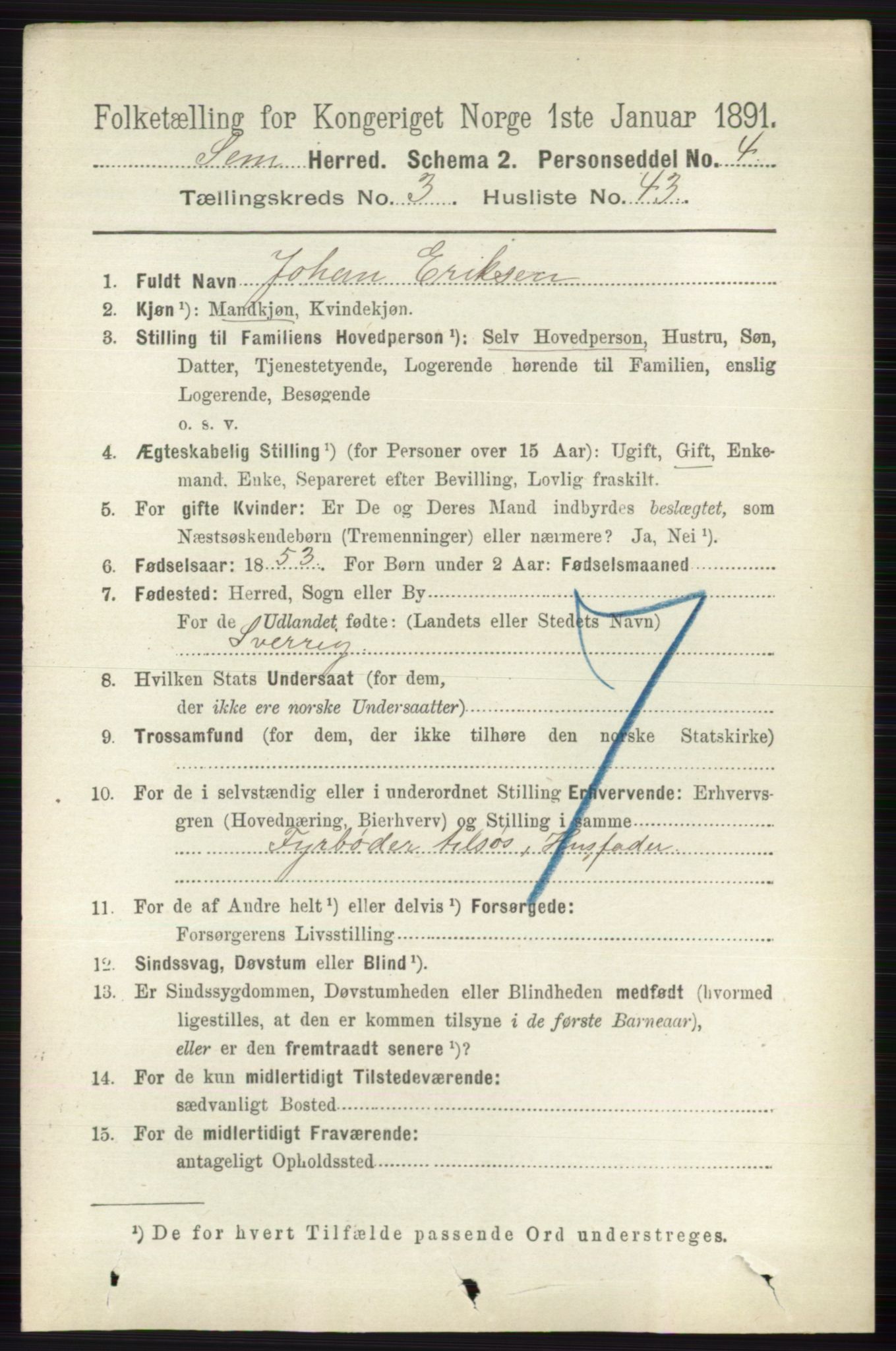 RA, 1891 census for 0721 Sem, 1891, p. 1323