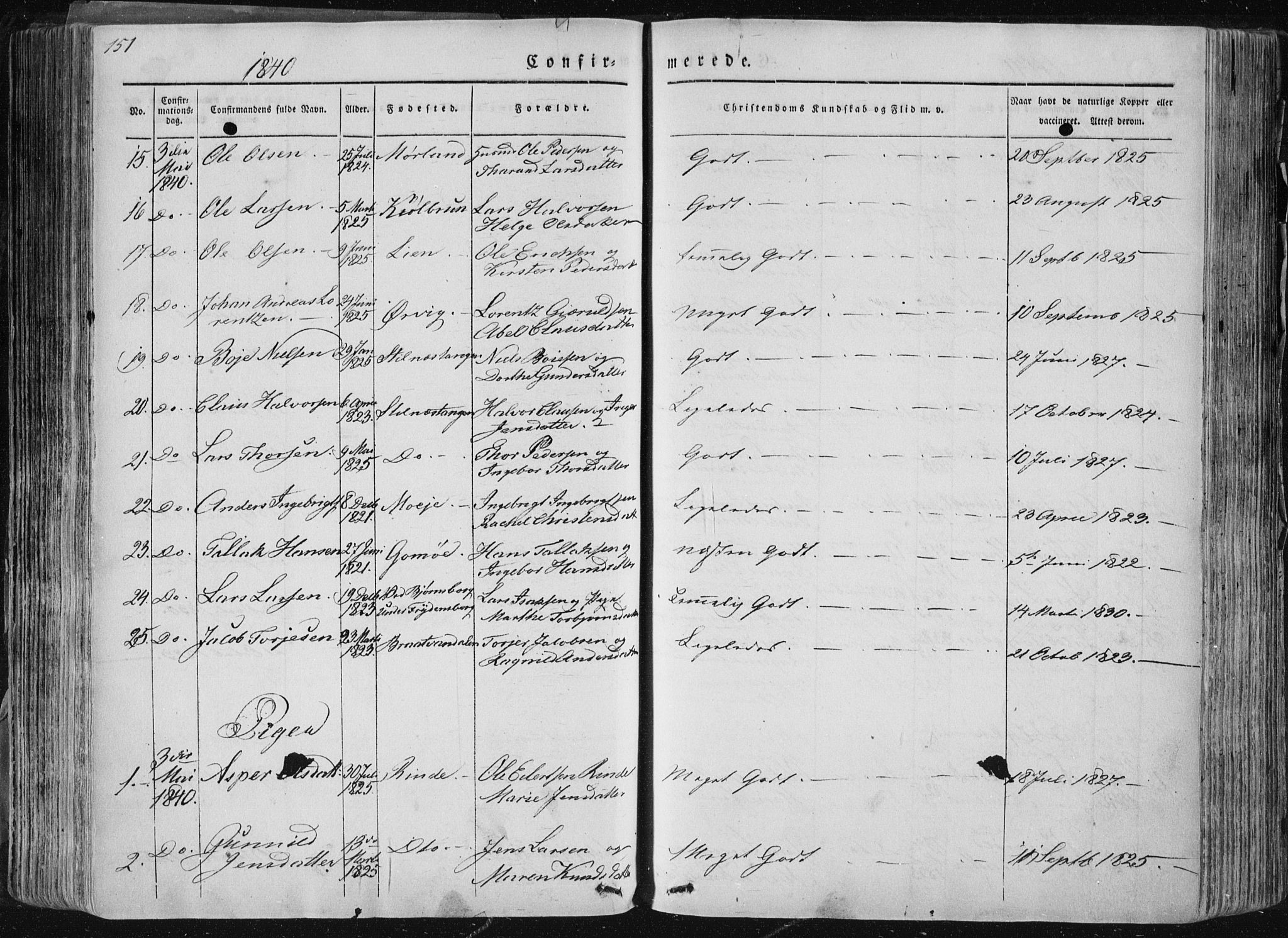 Sannidal kirkebøker, SAKO/A-296/F/Fa/L0007: Parish register (official) no. 7, 1831-1854, p. 151
