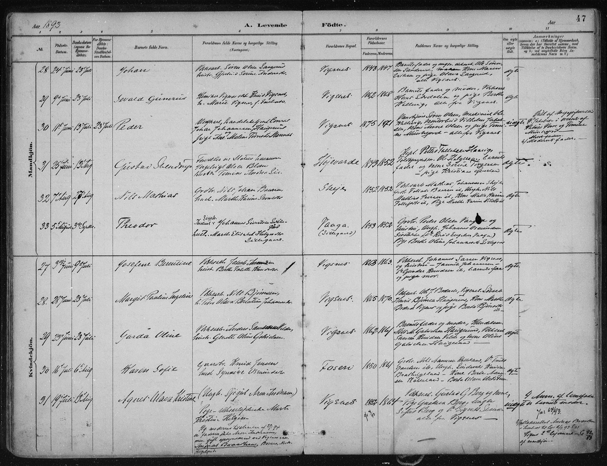 Avaldsnes sokneprestkontor, SAST/A -101851/H/Ha/Haa/L0017: Parish register (official) no. A 17, 1889-1920, p. 47