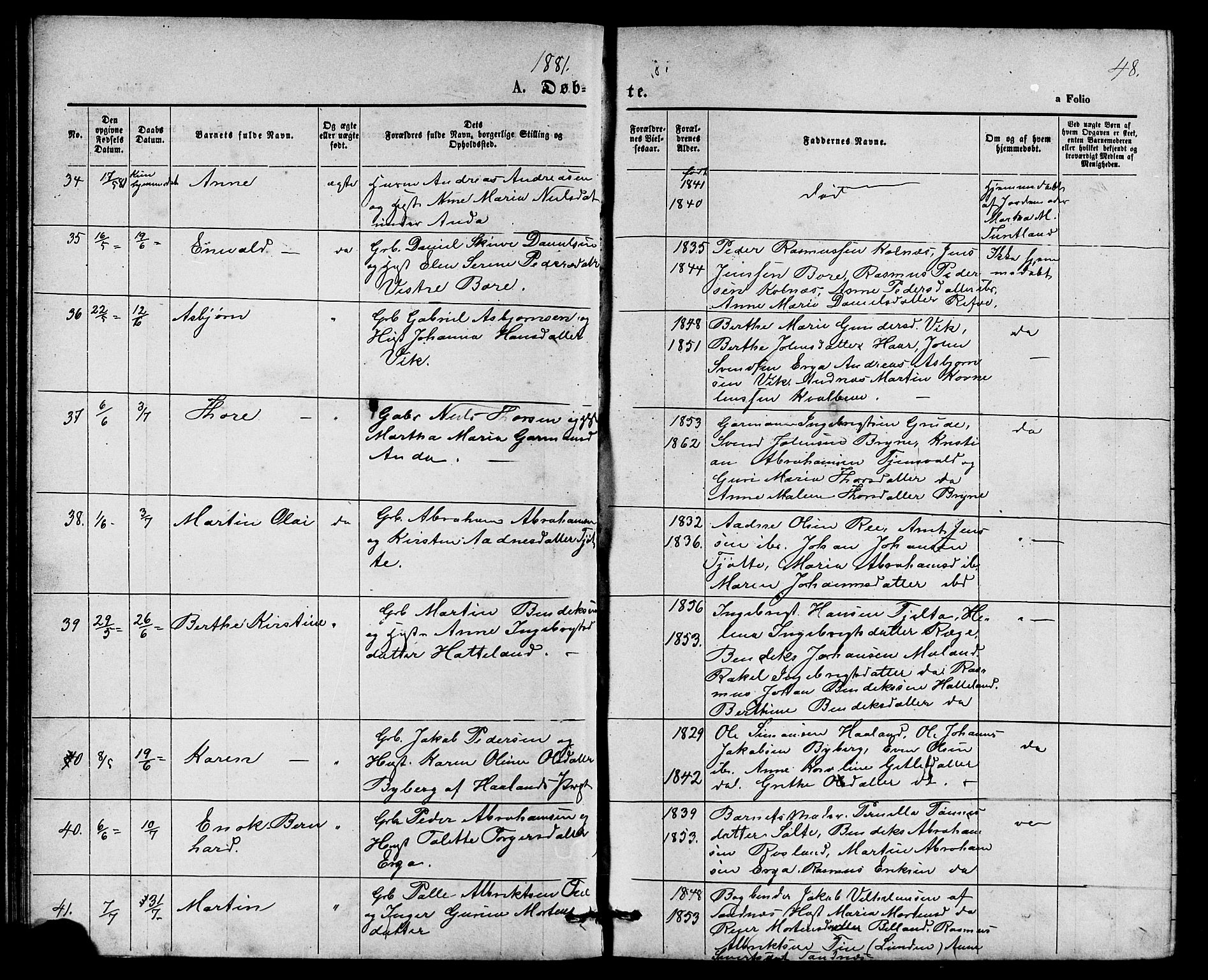 Klepp sokneprestkontor, AV/SAST-A-101803/001/3/30BB/L0003: Parish register (copy) no. B 3, 1876-1888, p. 48