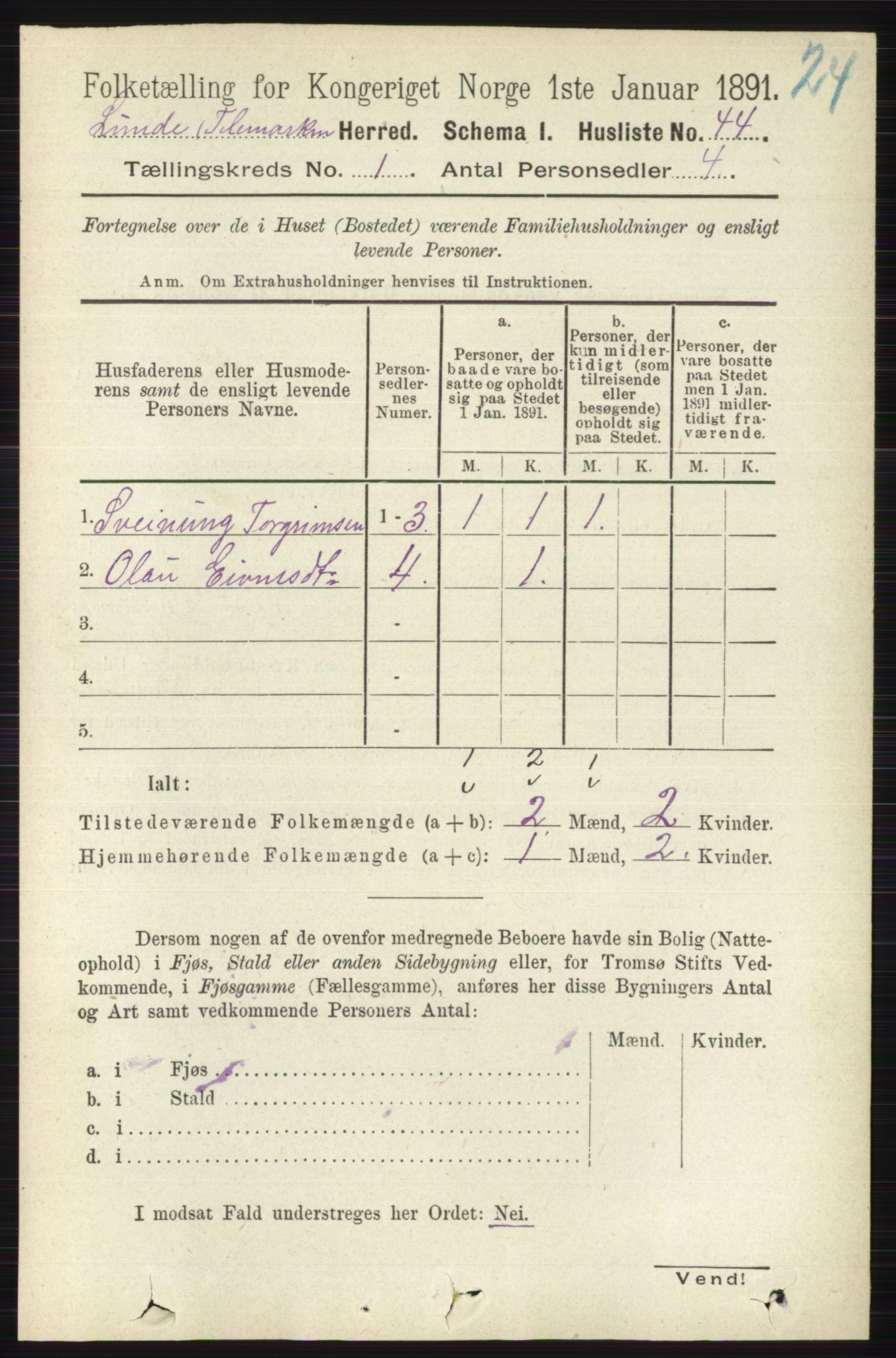 RA, 1891 census for 0820 Lunde, 1891, p. 71