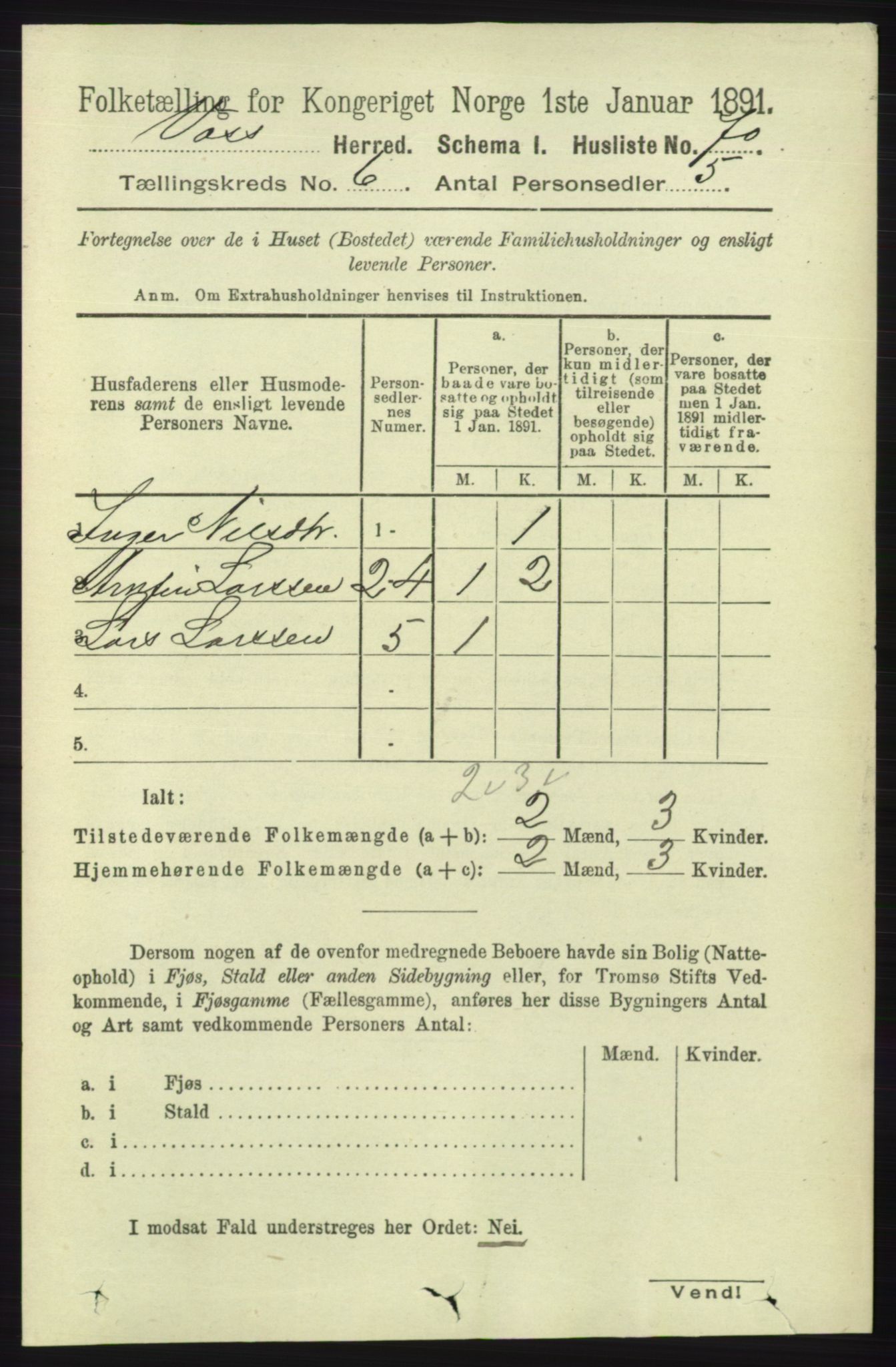 RA, 1891 census for 1235 Voss, 1891, p. 3287