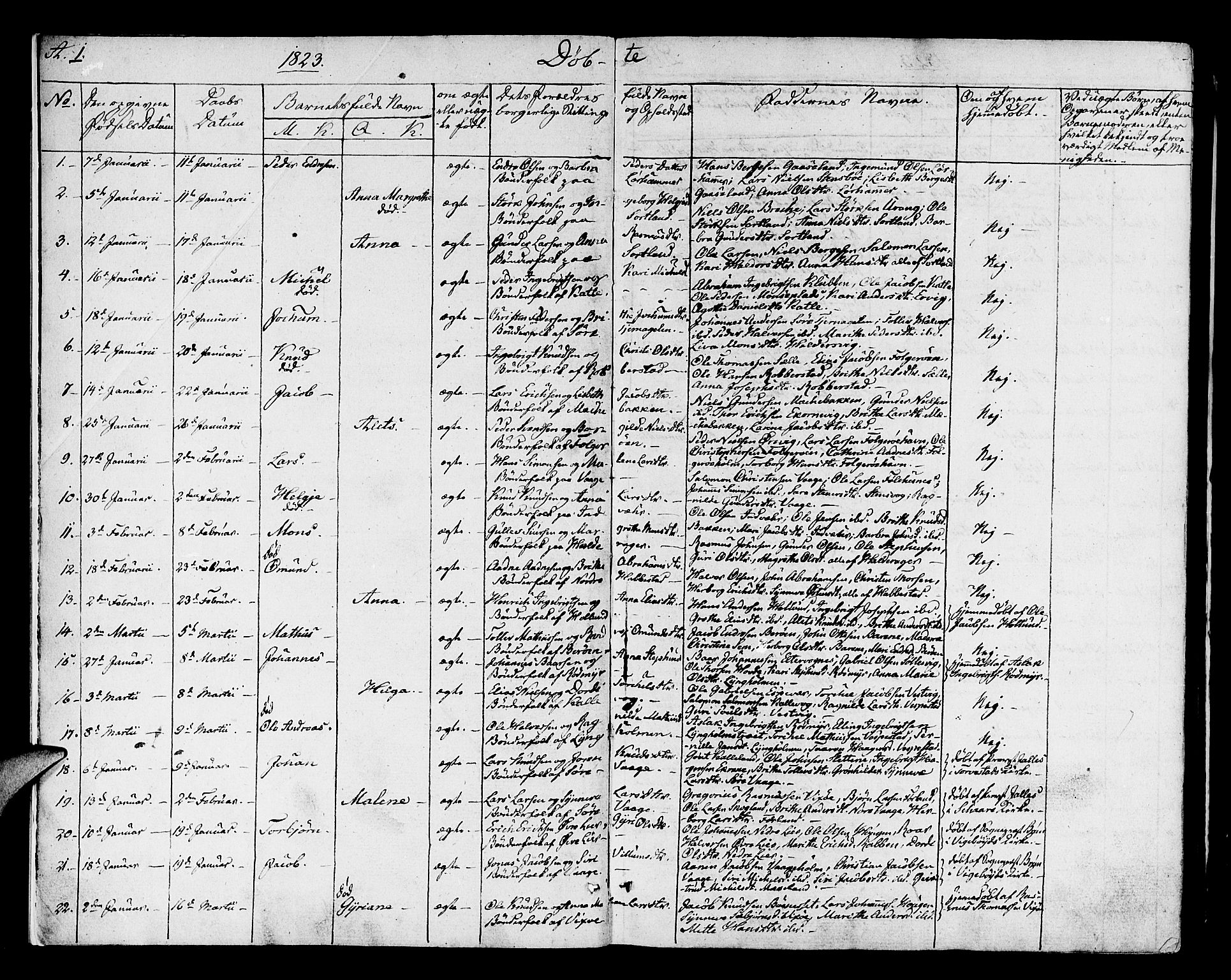 Finnås sokneprestembete, SAB/A-99925/H/Ha/Haa/Haaa/L0005: Parish register (official) no. A 5, 1823-1835, p. 1