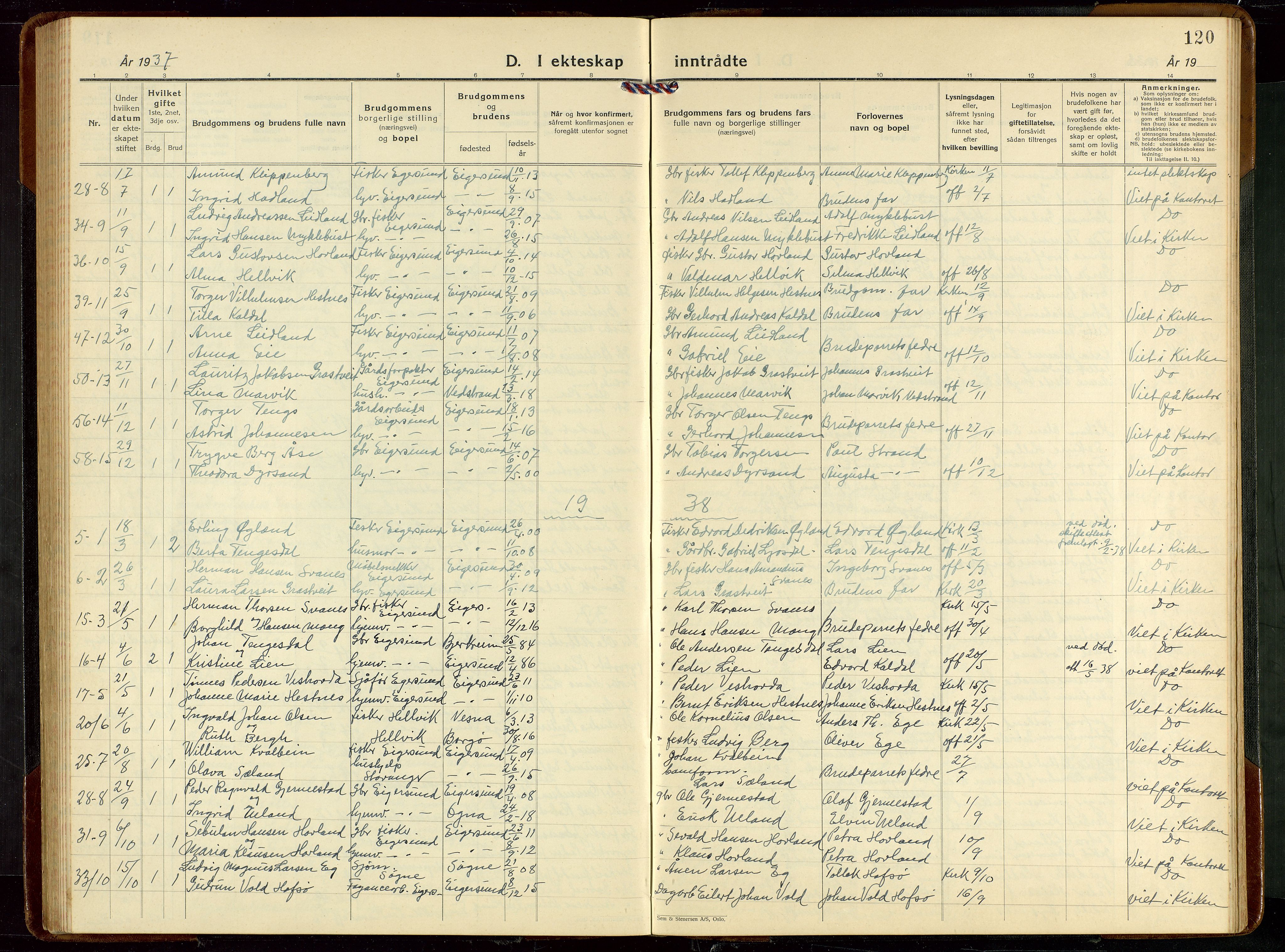 Eigersund sokneprestkontor, AV/SAST-A-101807/001/30/30BB/L0013: Parish register (copy) no. B 13, 1931-1949, p. 120