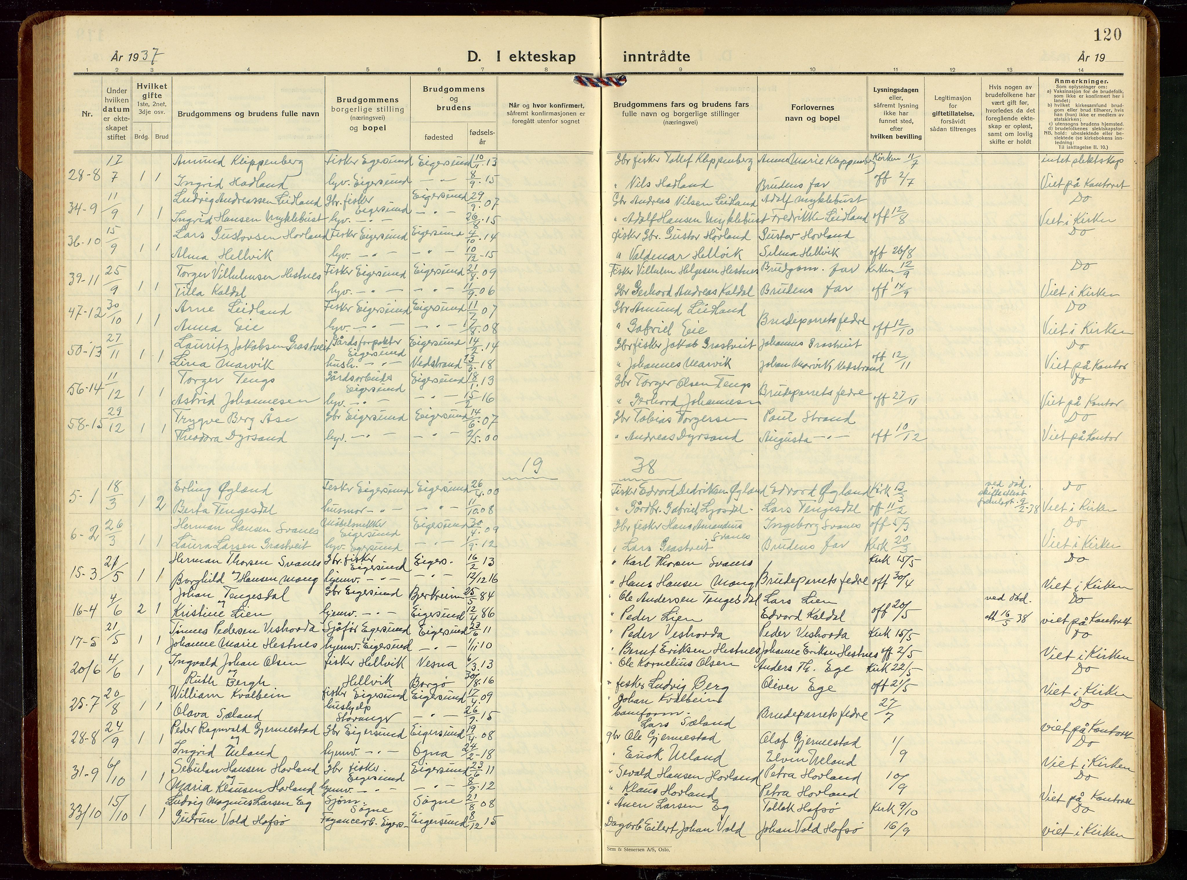 Eigersund sokneprestkontor, SAST/A-101807/S09/L0013: Parish register (copy) no. B 13, 1931-1949, p. 120