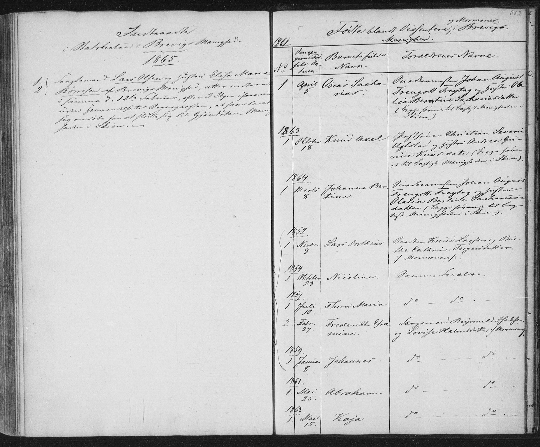 Brevik kirkebøker, AV/SAKO-A-255/F/Fa/L0005: Parish register (official) no. 5, 1847-1865, p. 363