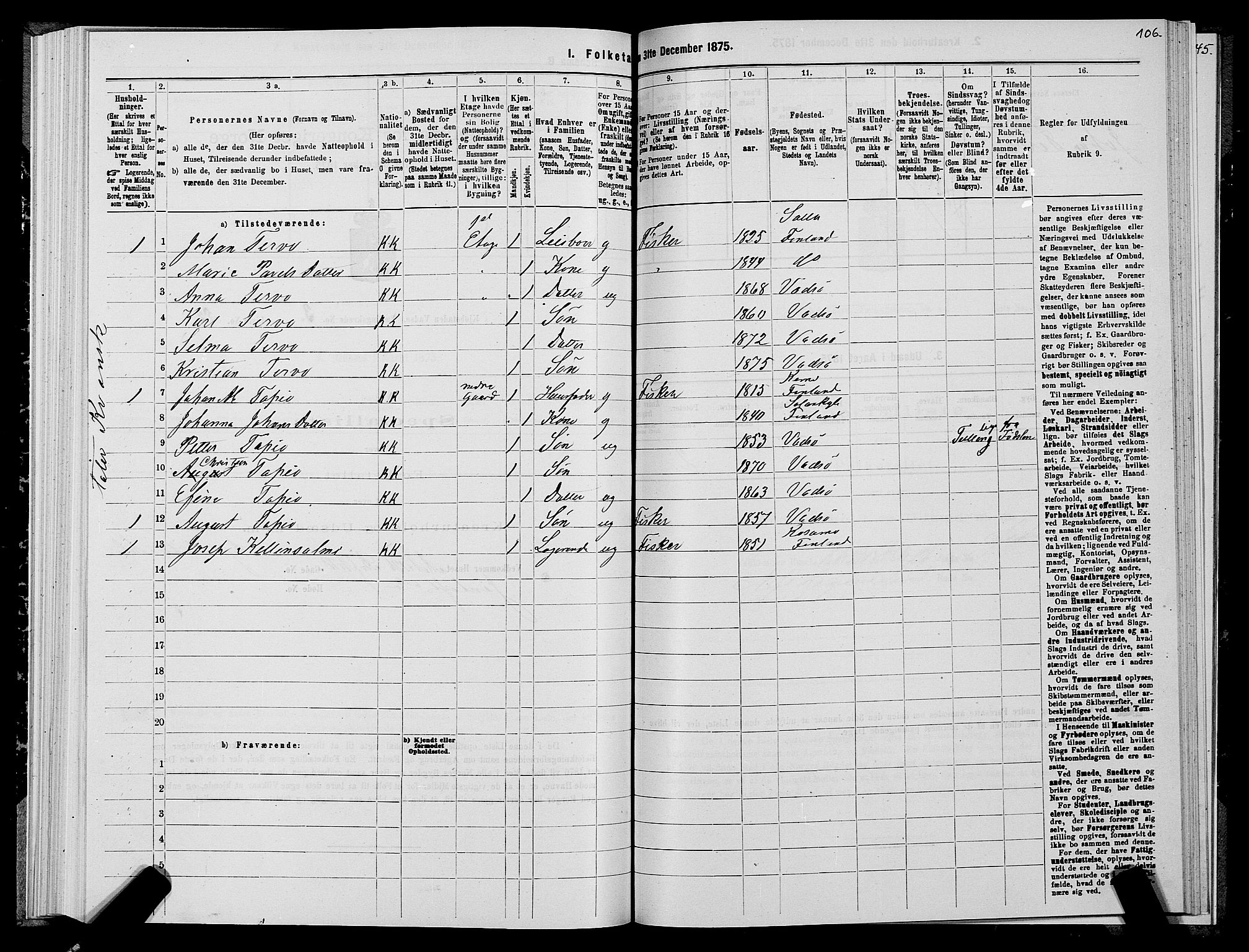 SATØ, 1875 census for 2003B Vadsø/Vadsø, 1875, p. 2106