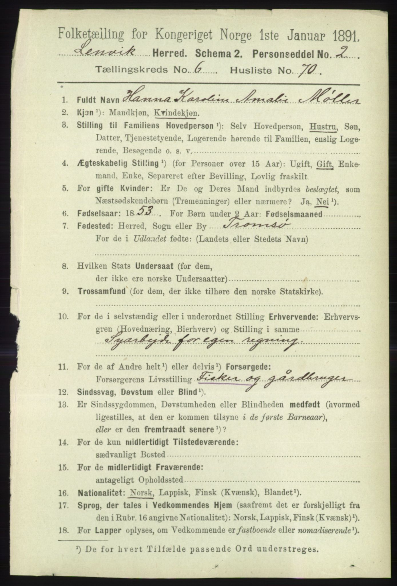 RA, 1891 census for 1931 Lenvik, 1891, p. 3686