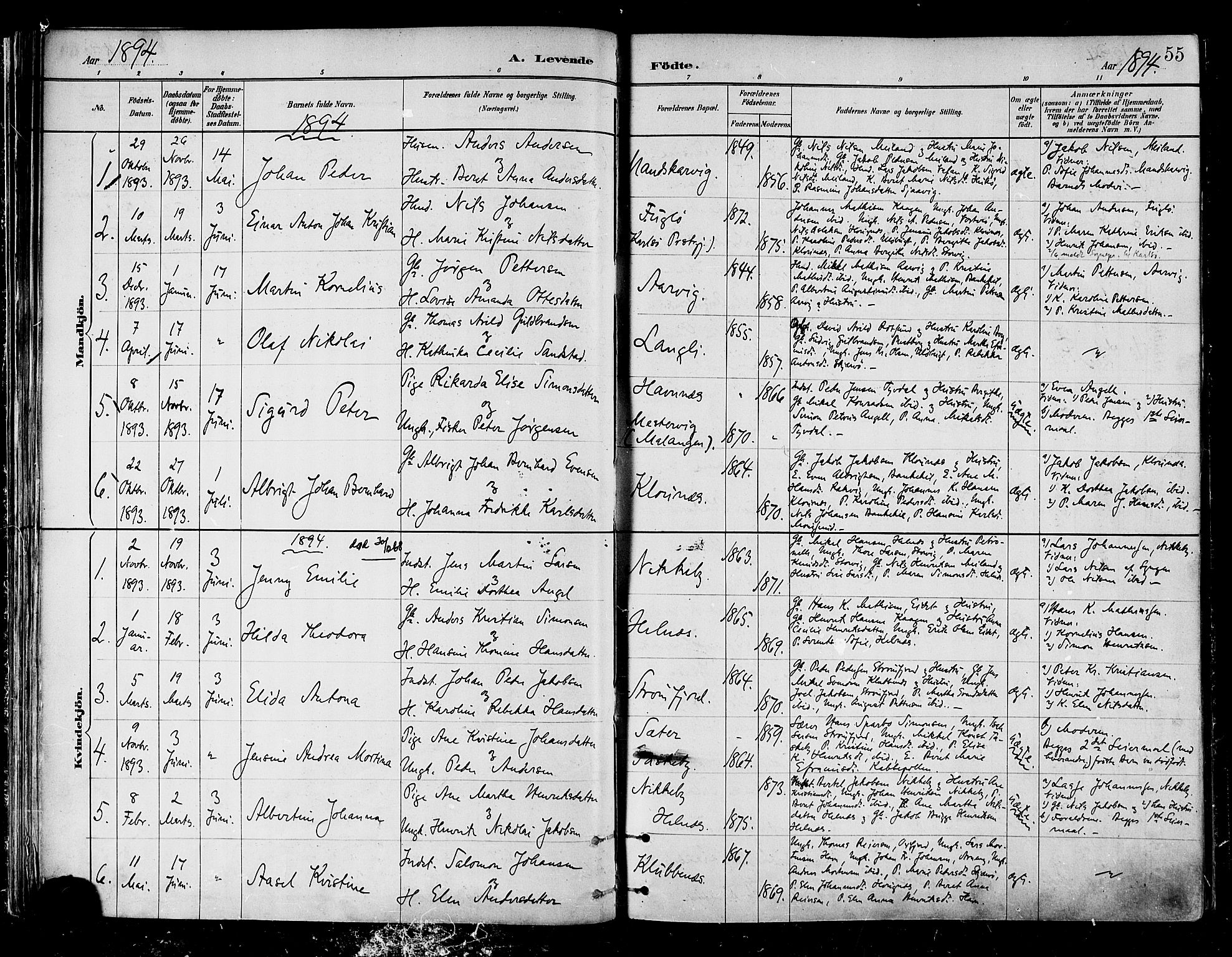 Skjervøy sokneprestkontor, AV/SATØ-S-1300/H/Ha/Haa/L0010kirke: Parish register (official) no. 10, 1887-1898, p. 55