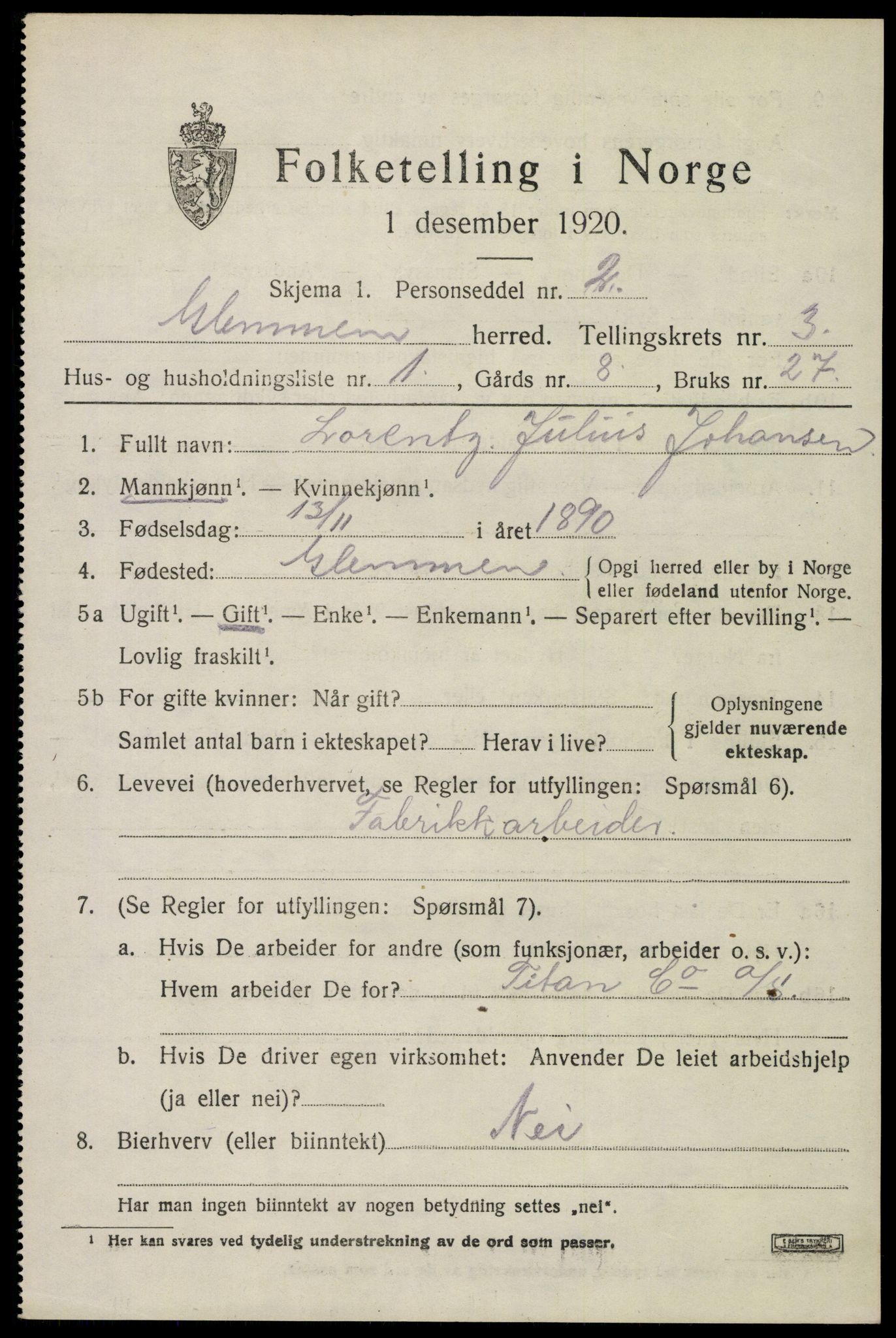 SAO, 1920 census for Glemmen, 1920, p. 6047