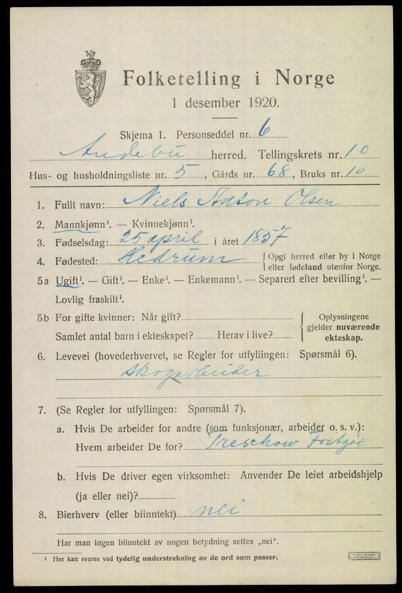 SAKO, 1920 census for Andebu, 1920, p. 4112