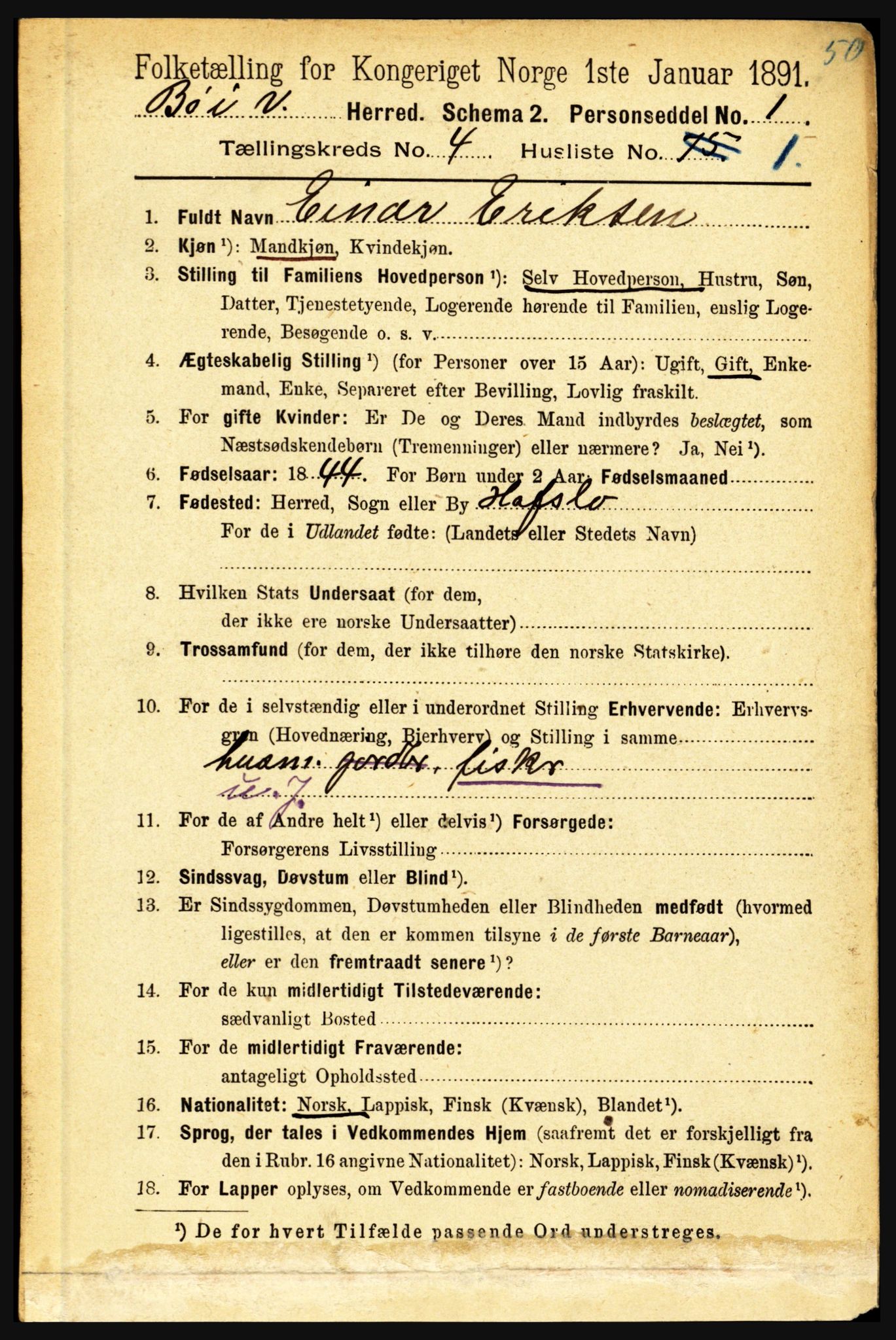 RA, 1891 census for 1867 Bø, 1891, p. 1400