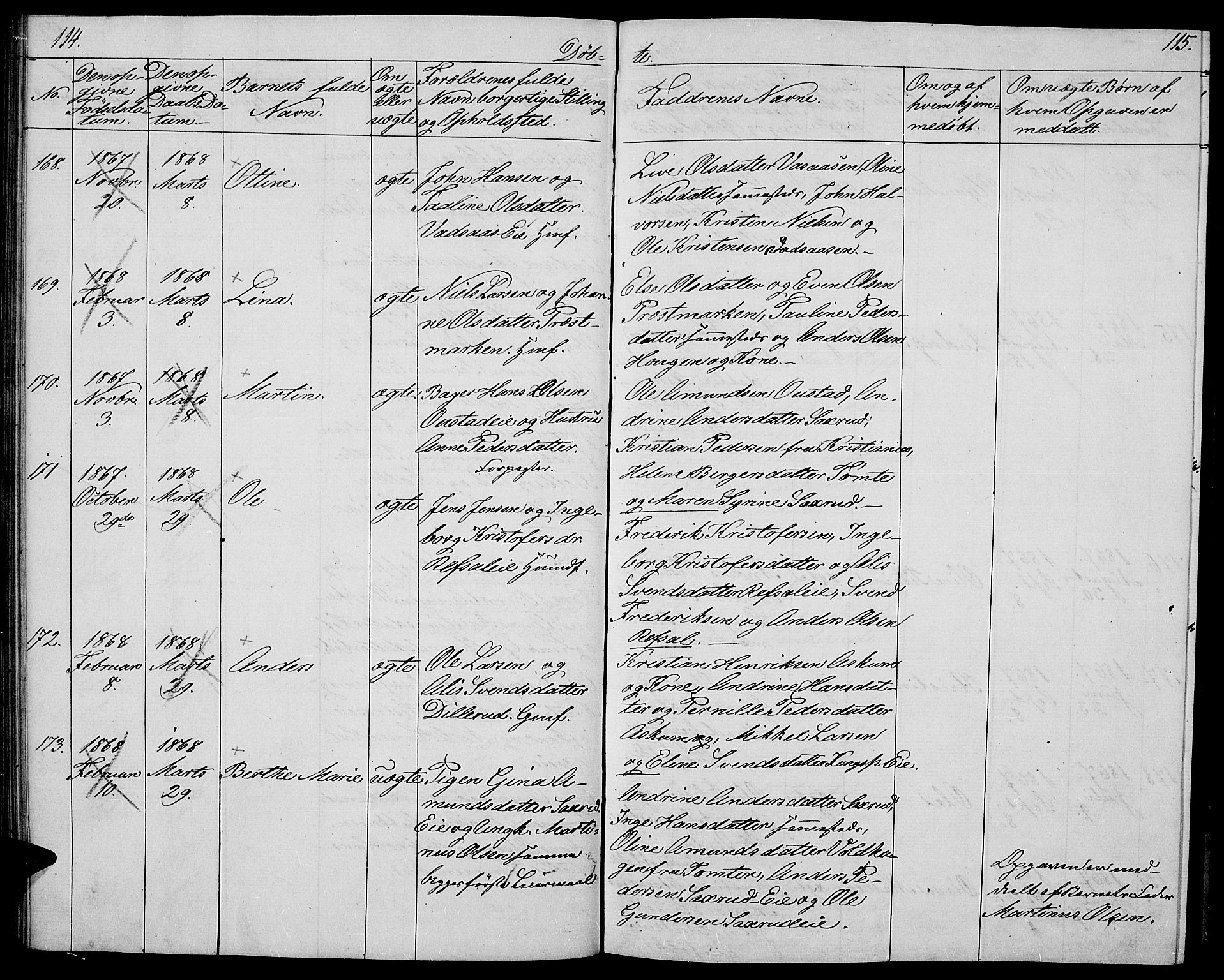 Stange prestekontor, AV/SAH-PREST-002/L/L0004: Parish register (copy) no. 4, 1861-1869, p. 114-115