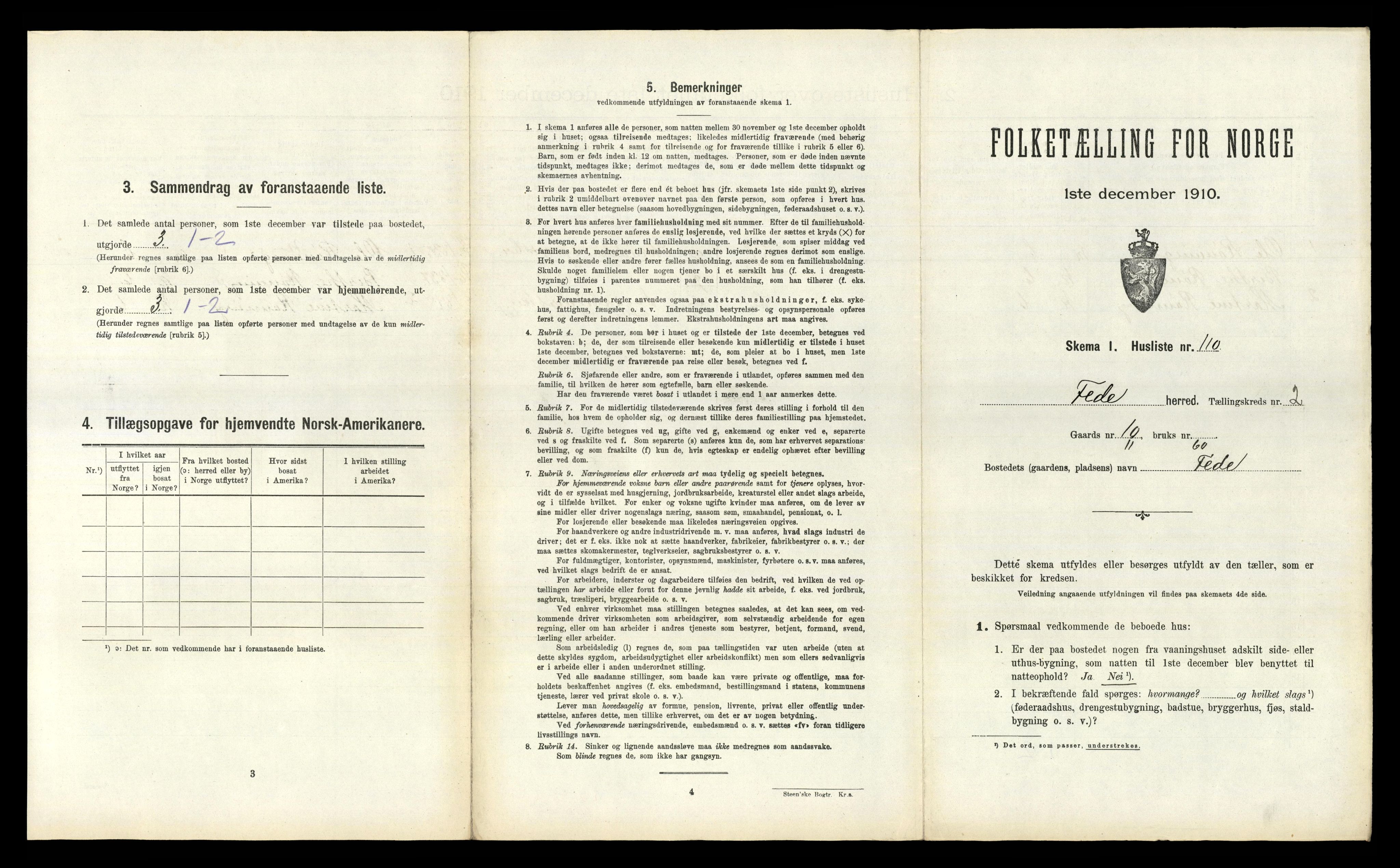 RA, 1910 census for Feda, 1910, p. 307